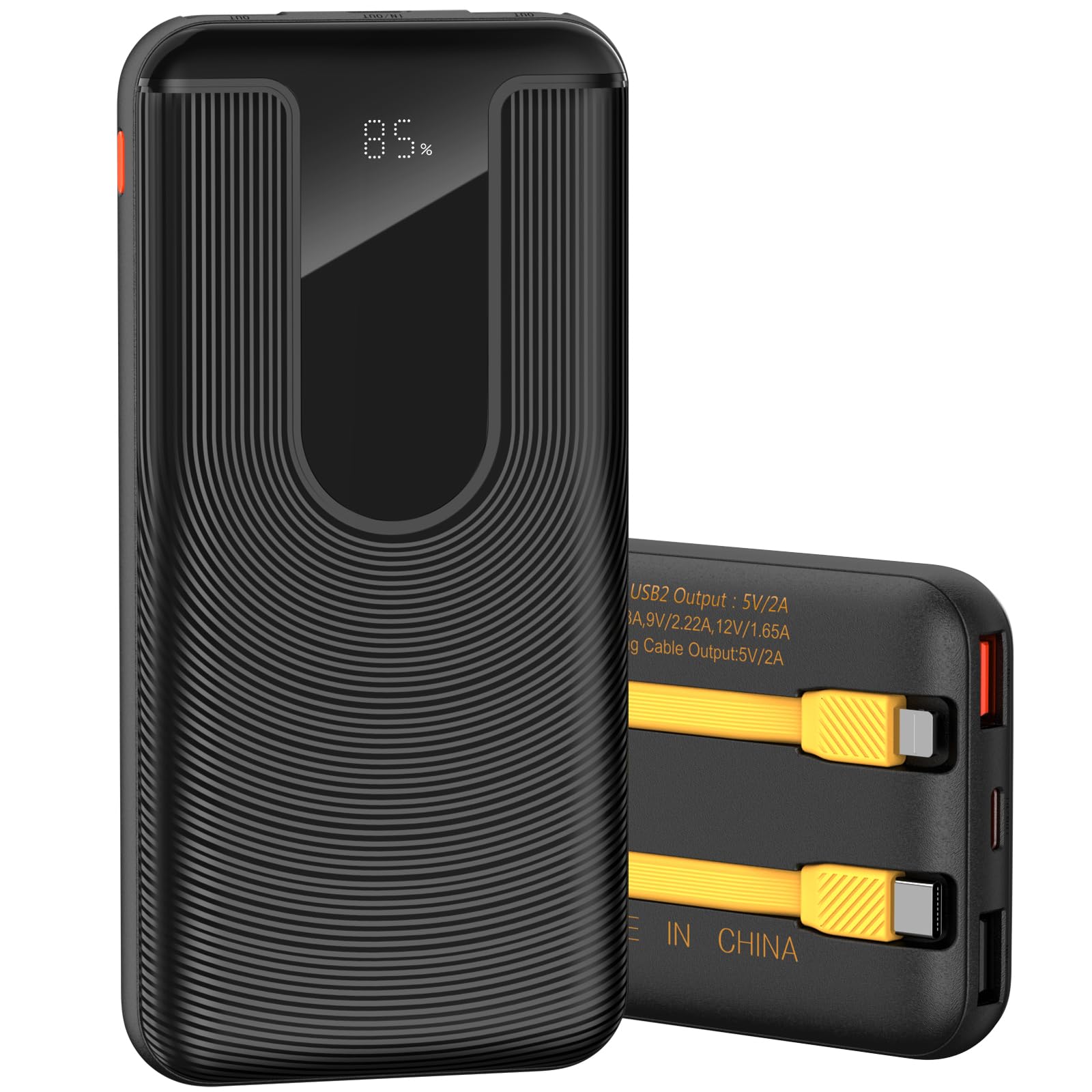 Mandarooker Portable Charger with Built in Cable,22.5W 10000mAh Fast Charging Power Bank with LED Display,Slim Travel Essential Battery Pack with 5 Output for iPhone,Samsung,Android,iPad?Black?