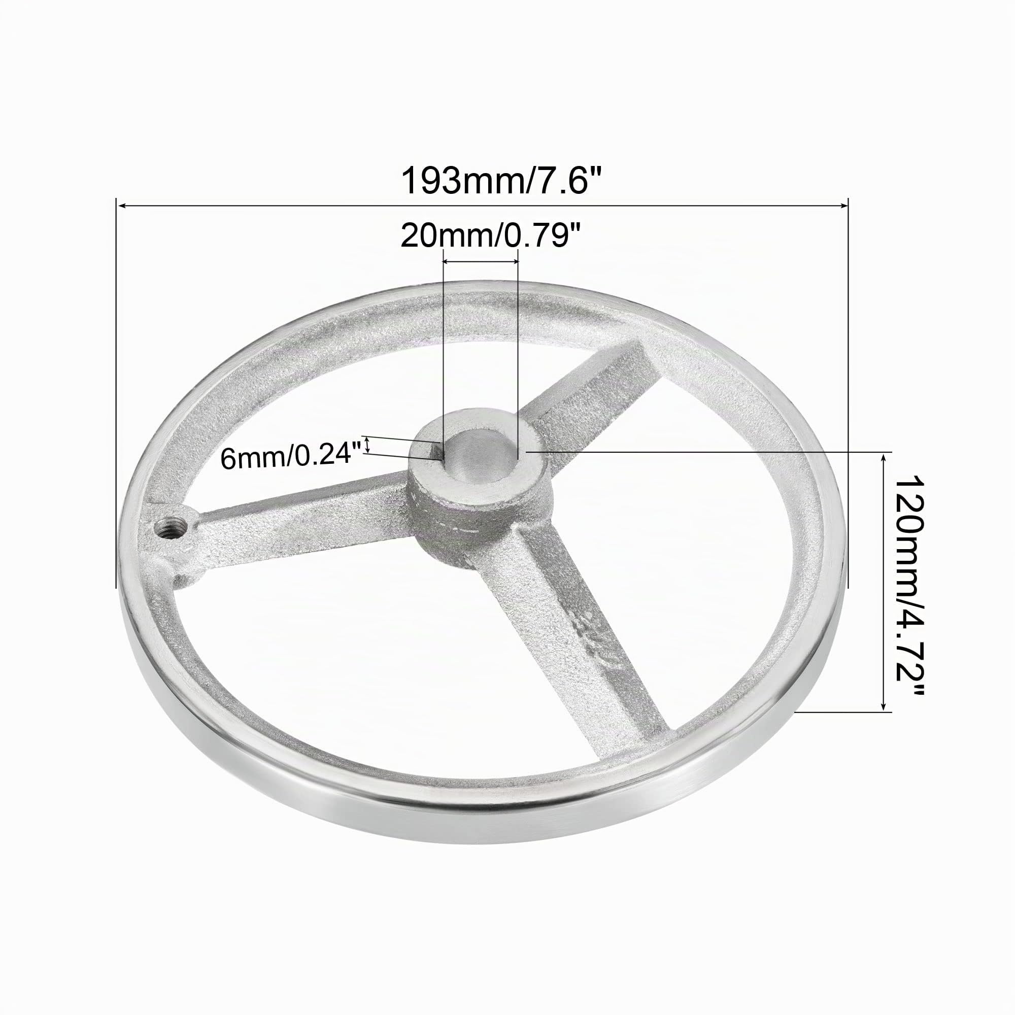 PATIKIL 193mm/7.6" Diametro Rotativo Volantino, 1pz Ghisa Cromato Placcato con Maniglia per Molti Tipi Di Fresatrici Macchine e Torni, Argento Tono