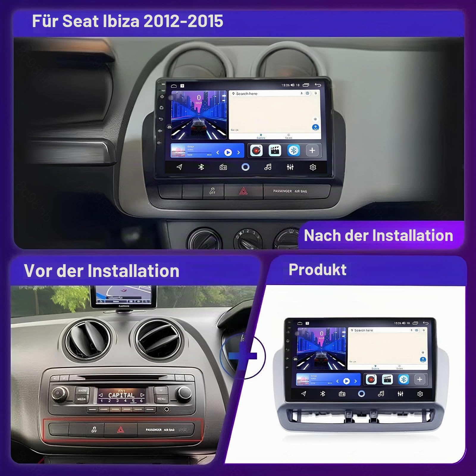 Android 15 9" Auto Stereo GPS Navigation Für Seat Ibiza 2012-2015 Zubehör Einfügen und verwenden Unterstützt Radio/Multimedia/Dual USB DVR MP5/Bluetooth Lenkradsteuerung,MS901