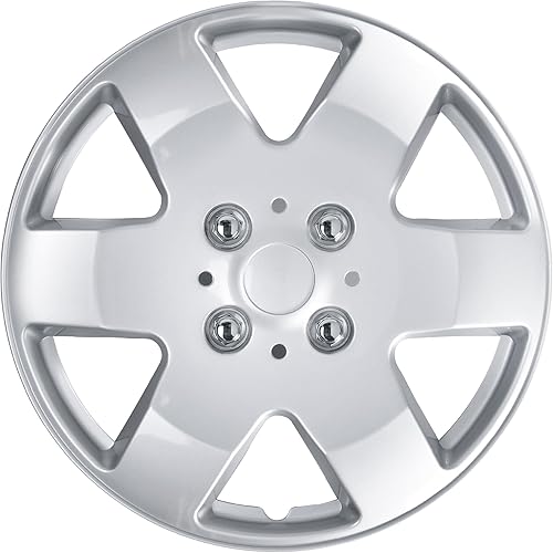 Miniatura 2 de BDK KT-978-15 Tapacubos plateados de 15 pulgadas, protección de rueda, 4 tuercas de lengüeta, cubiertas de tapa de cubo de repuesto de réplica de