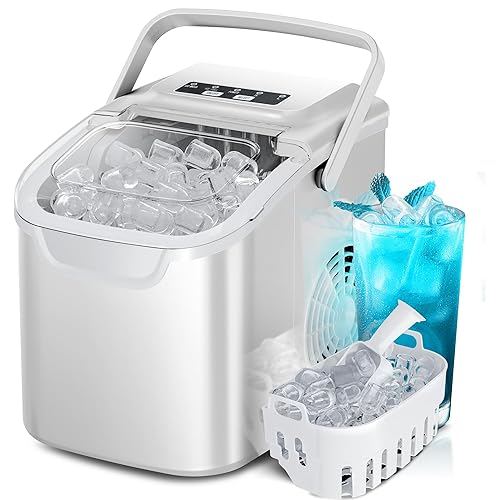 Vista 16 de Crzoe - Máquina de hielo con asa para encimera, 26 libras/24 horas, 9 cubitos listos en 6 minutos, función de autolimpieza, con cuchara de hielo