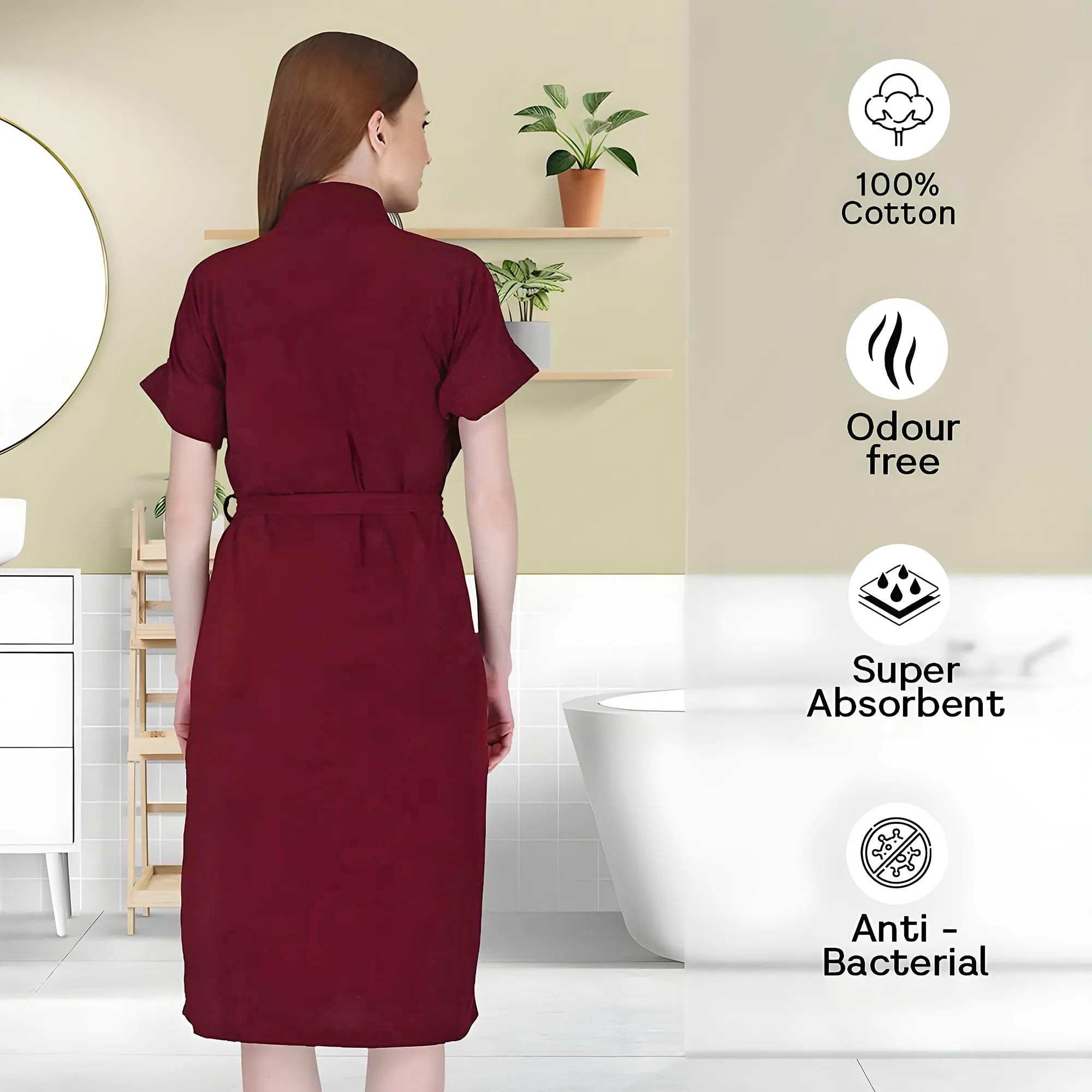 Kuber Industries Micro Terry Cotton Bathrobe for Women | Body Bath Towels for Women | After Bath Towel Gown | (Maroon) 2