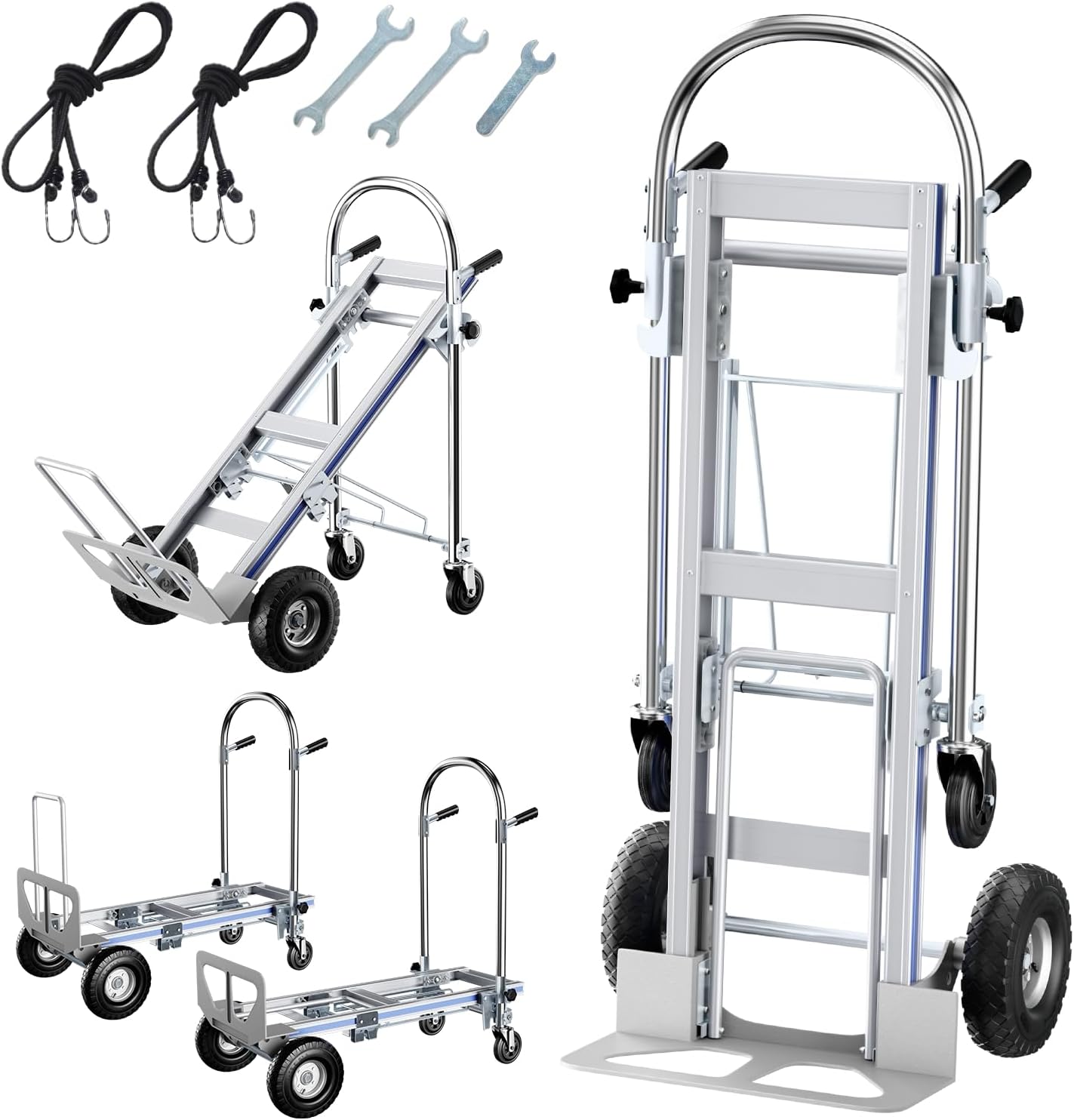 Aluminum Hand Truck, 3 in 1 Convertible Hand Truck Dolly 1000 Lbs Capacity, Pneumatic Wheels - Collapsible Heavy Duty Cart for Efficient Storage, Suit for Moving in Supermarket, Garden, Grass, Yard