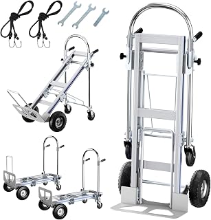 Aluminum Hand Truck, 3 in 1 Convertible Hand Truck Dolly 1000 Lbs Capacity, Pneumatic Wheels - Collapsible Heavy Duty Cart for Efficient Storage, Suit for Moving in Supermarket, Garden, Grass, Yard