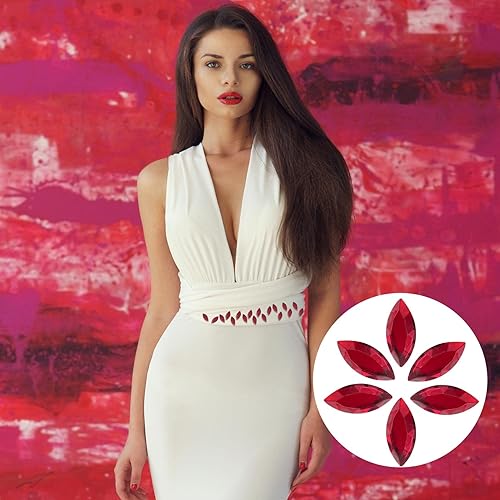 Miniatura 6 de 200 piezas de diamantes de imitación de ojo de caballo rojos acrílicos con parte trasera plana de 0.354 x 0.787 in, gemas de ojo de caballo, joyería