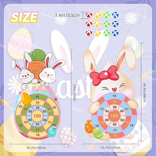 Miniatura 2 de Juego de mesa de 2 piezas de dardos de Pascua, lindo conejo, zanahoria, juegos de mesa con 24 bolas de palo, juegos de Pascua para interiores y
