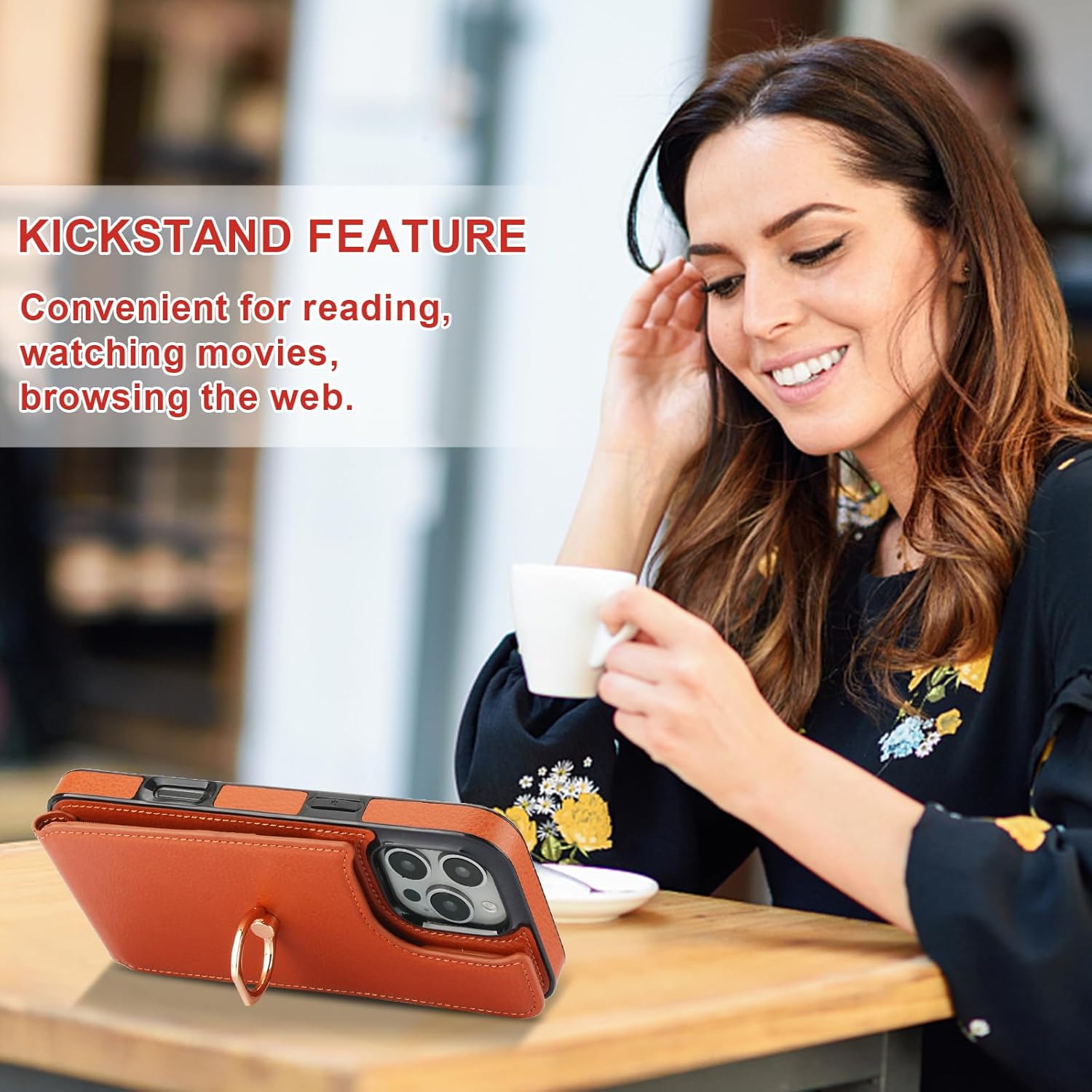 Folosu Compatible with iPhone 16 Pro Max Case Wallet with Card Holder, 360°Rotation Finger Ring Holder Kickstand, RFID Blocking Leather Protective Double Buttons Shockproof Cover 6.9 Inch Brown