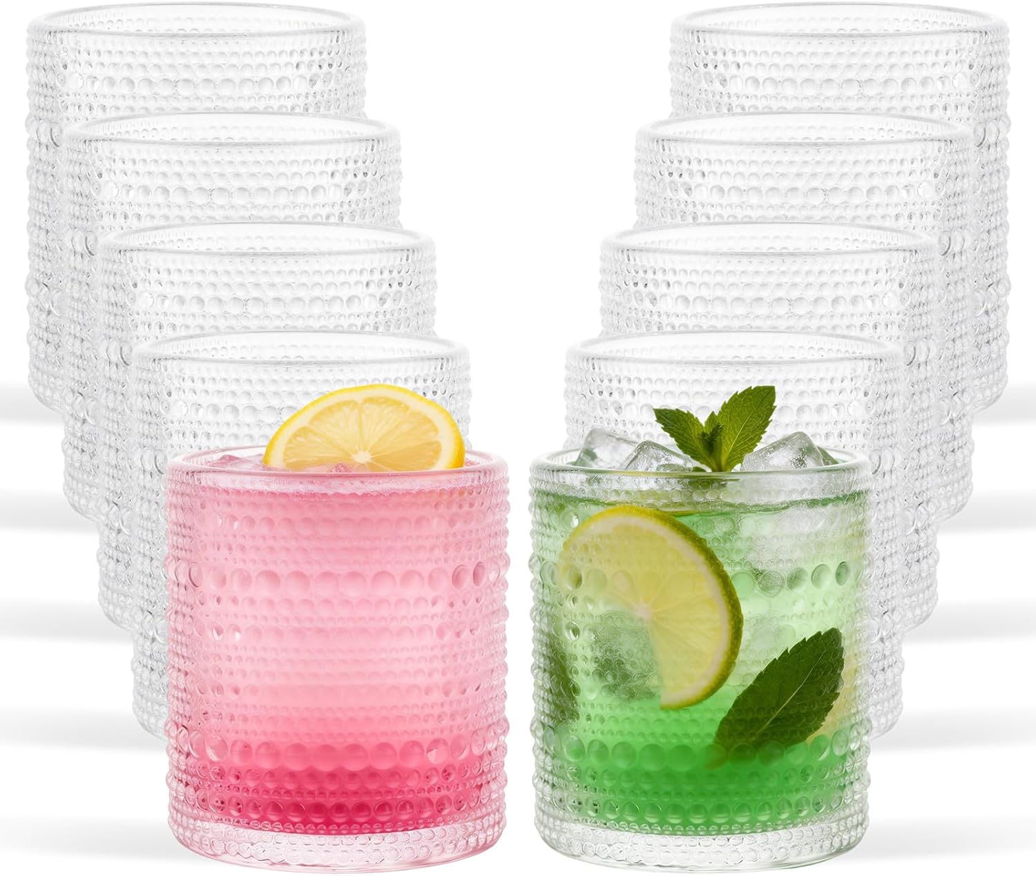 6 Pack Hobnail Drinking Glasses Set, 10 OZ Vintage Glassware Drinking Set Cocktail Glasses Textured Glass Cups Water Set for Juice, Cocktail, Whisky