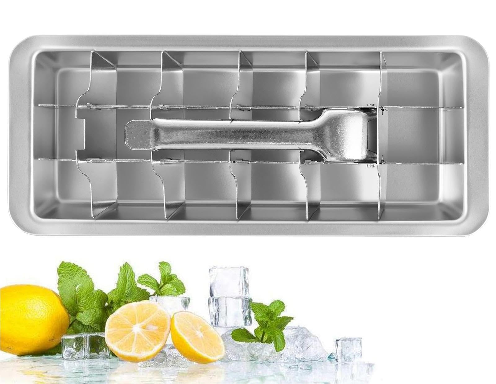 Metal Ice Cubes Tray, 18 Slot Removable Ice Cube Maker with Easy Release Handle, Stainless Steel Ice Cube Moulds Detachable Soup Freezer Tray for Making Various Ice Cubes and Frozen Foods