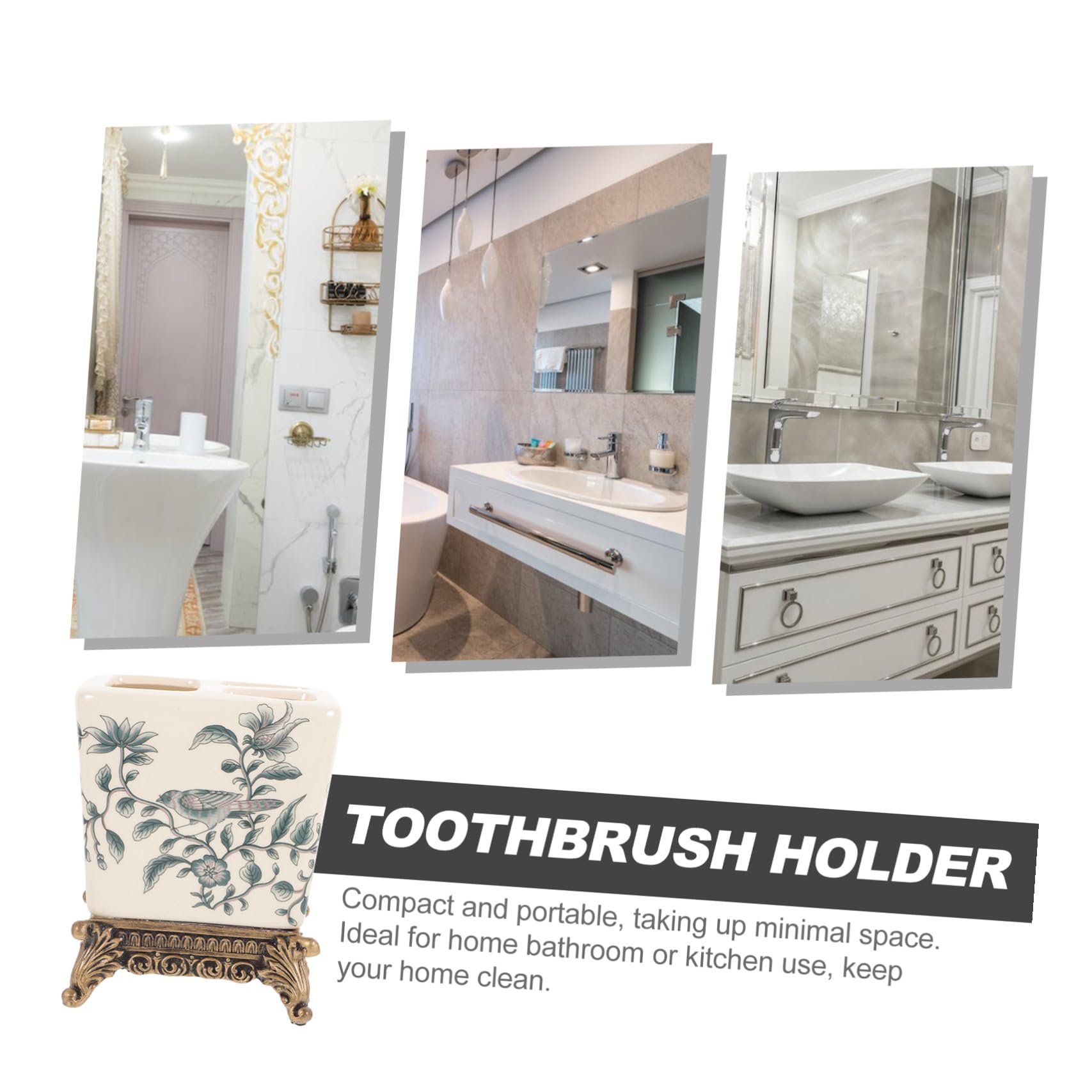 NUOBESTY Portaspazzolini in Ceramica Stile Vintage Europeo, Design Multifunzionale e Compatto per Bagno di Casa, per Spazi Ridotti e Uso Quotidiano