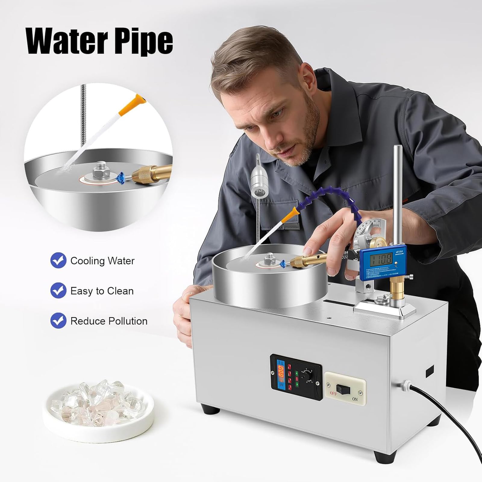 Profesjonalna Maszyna do Szlifowania Kamieni Szlachetnych i Polerowania Jadeitu, Moc 180W, 0-3000rpm, do Cięcia, Szlifowania i Polerowania Kryształów, Agatów, Turmalinów, Noży i Uszczelnień