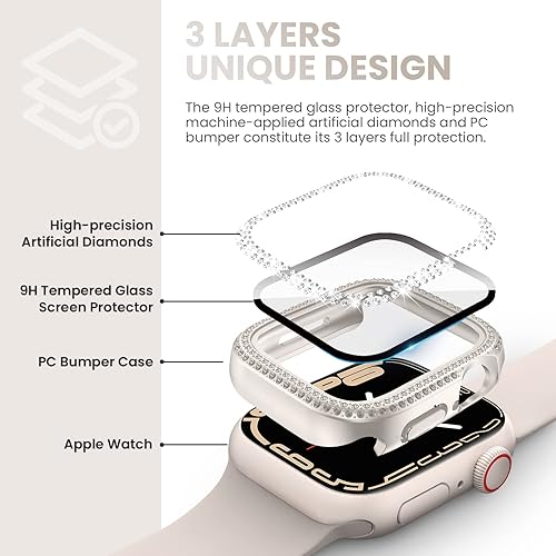 Miniatura 4 de Tensea Paquete de 3 fundas protectoras de pantalla para Apple Watch SE 2 generación 6 5 4 4 de 1.575 pulgadas, accesorios para iWatch duro de