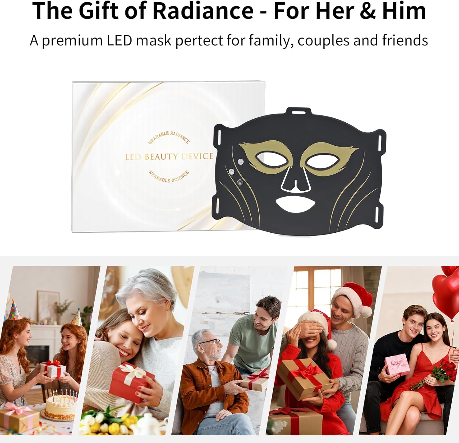 Red Light for Face, Near-Infrared Soft Lightweight Mask, Wireless Rechargeable Led Spectrum Mask with Timing Function at Home &Travel (D)