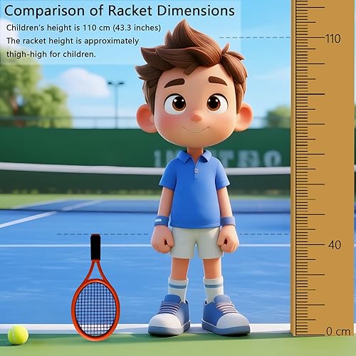 Miniatura 7 de Raqueta de tenis para niños, raqueta de tenis de plástico de 17 pulgadas con 2 bolas suaves, 2 pelotas de tenis y 4 volantes para niños, juegos