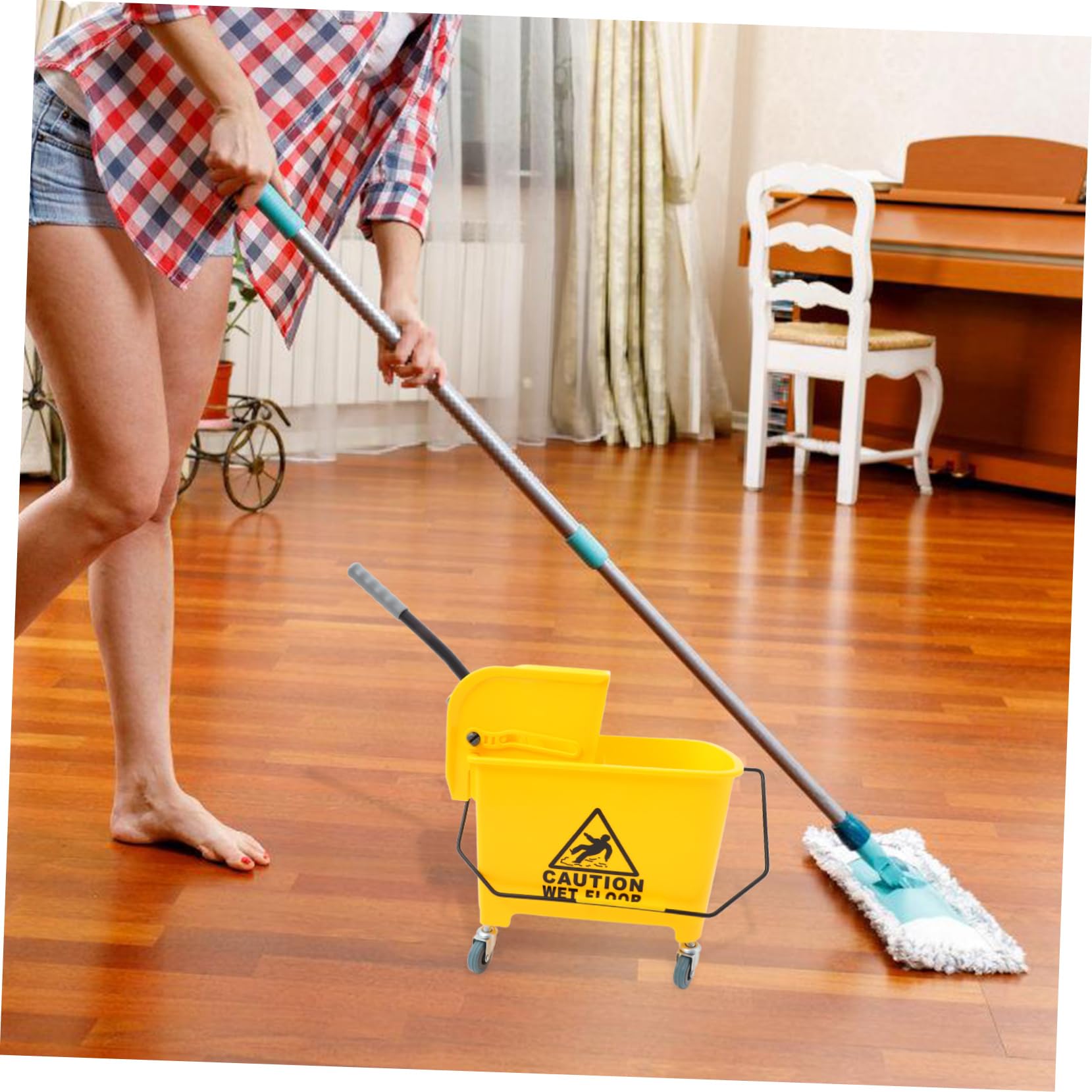 Cubo de Fregona de 20 L Amarillo Escurridor Lateral y Ruedas