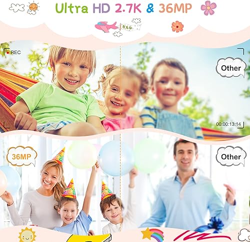 Miniatura 3 de Cámara para niños, cámara digital para niños 36M 2.7K grabadora de video con luz de relleno, apagado automático, pantalla de 2.0 pulgadas, cámara de