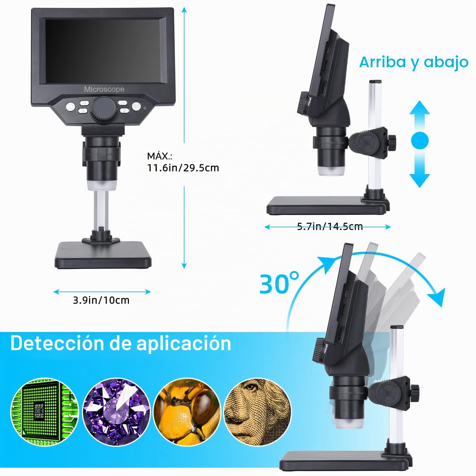Koolertron Microscopio para Niños,5.5 Pulgadas Microscopio Profesional Digital LCD Portátile HD 1080P con 1-1000x Zoom de Aumento,8 Luces LED Ajustables,Compatible con PC Windows MacOS