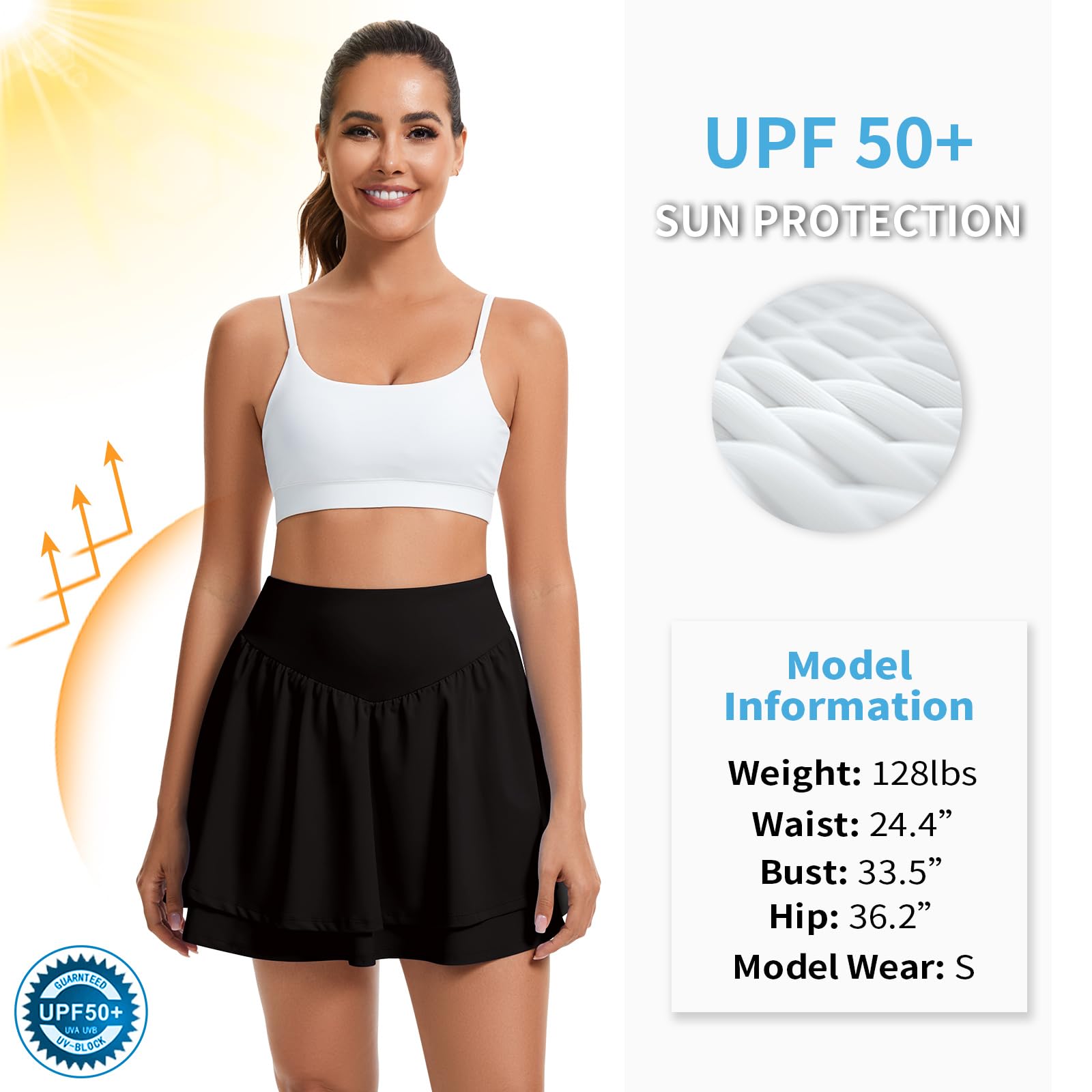 WOWENY Damen Tennis Rock mit Hose Drunter Hosenrock Damen Sommer A Linie Sportrock Wanderrock Pleated Golfrock