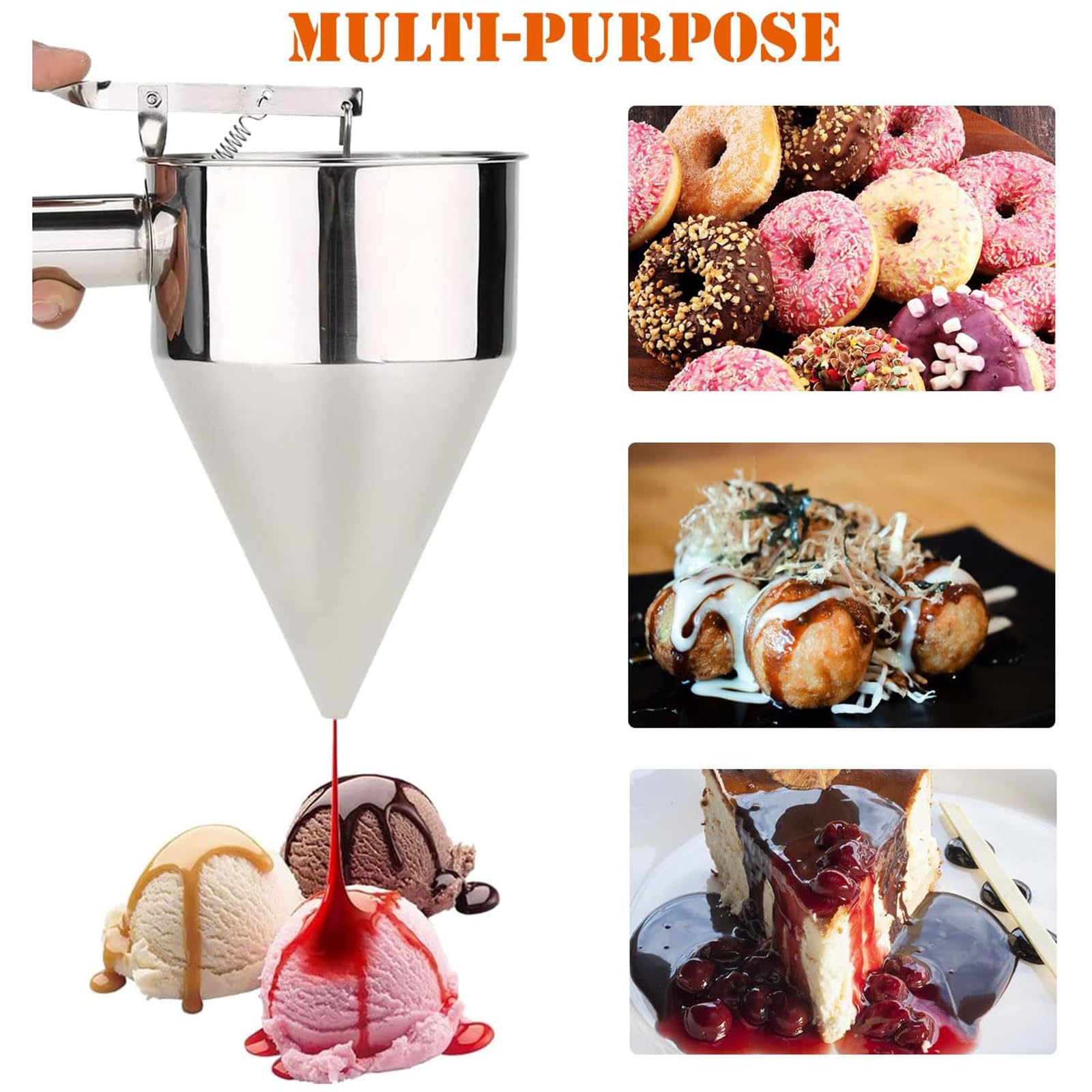 RSHuiOUXX Stainless Steel Cake Batter Dispenser Suitable for Cupieceake and Waffles Features Adjustable Flows and Sturdy Stand