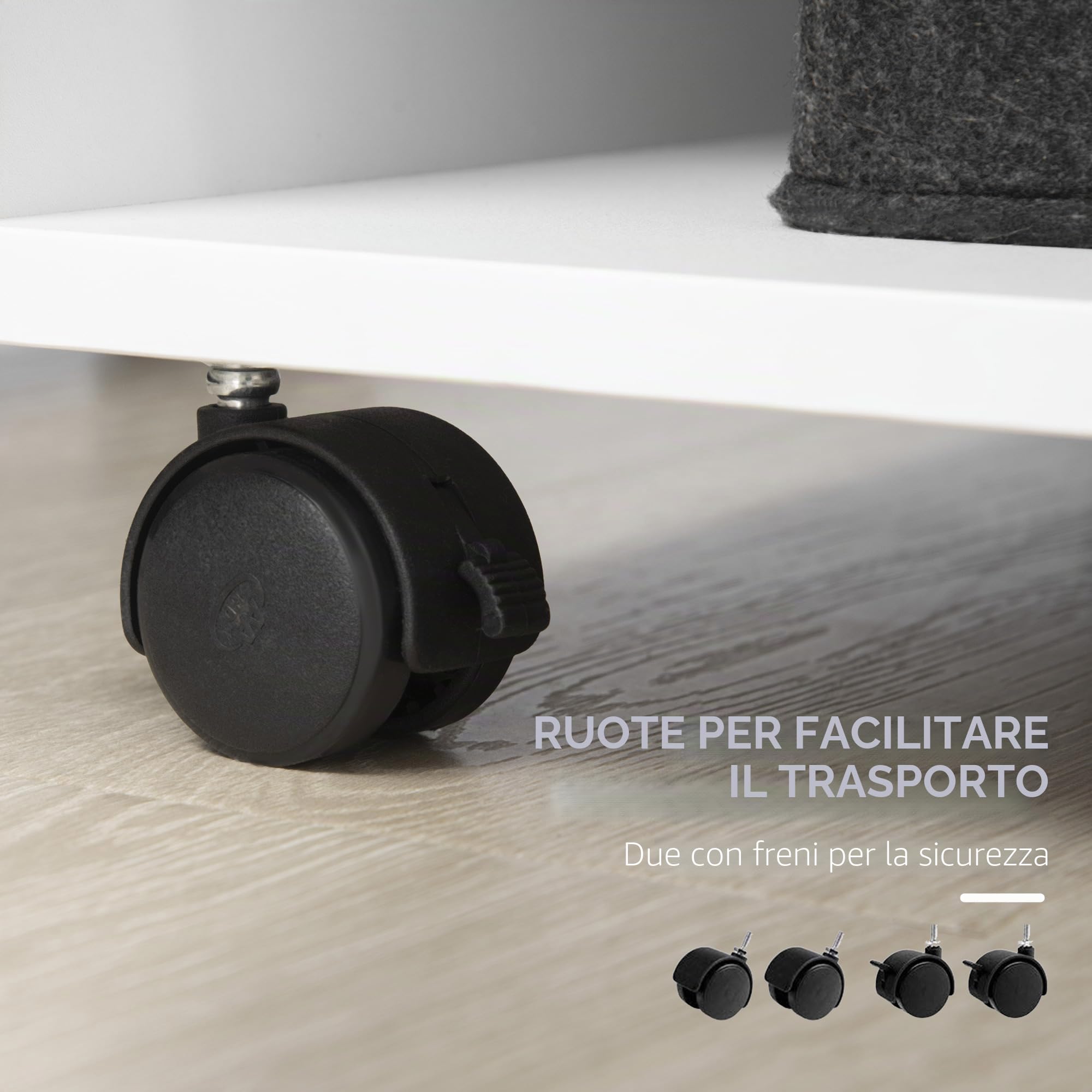 Vinsetto Mobiletto per stampanti e accessori per ufficio su ruote con 3 ripiani laterali e 2 freni Carico 30 kg per camera da letto cucina soggiorno 60x40x75,8 cm Bianco