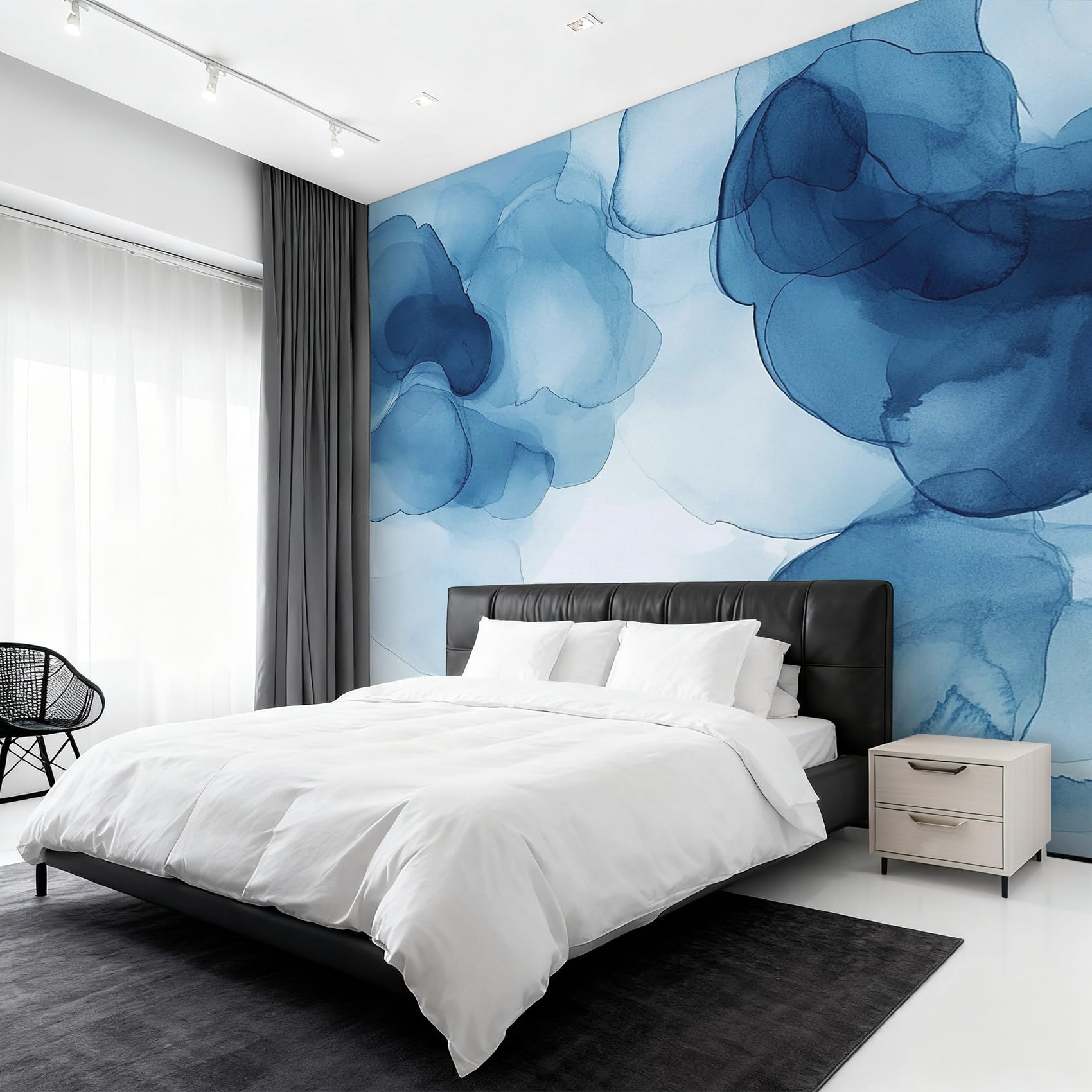 Papier Peint Panoramique Aquarelle Bleu pour un Salon Moderne et Relaxant