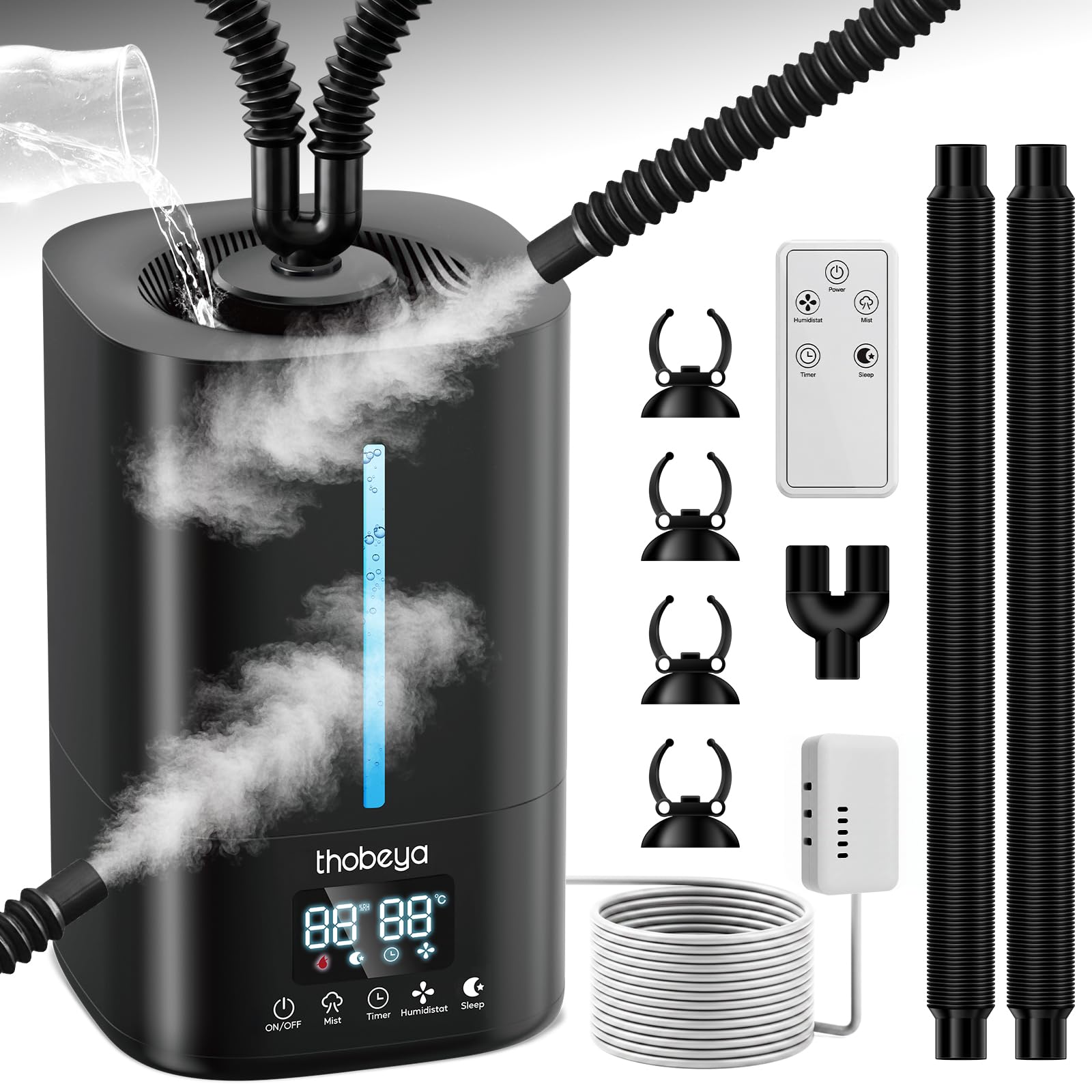 Umidificatore per rettili da 5 litri con doppio tubo, telecomando, sensore di umidità e controllo automatico dell'umidità, nebulizzatore per rettili, anfibi, piante, tenda da coltivazione e serra