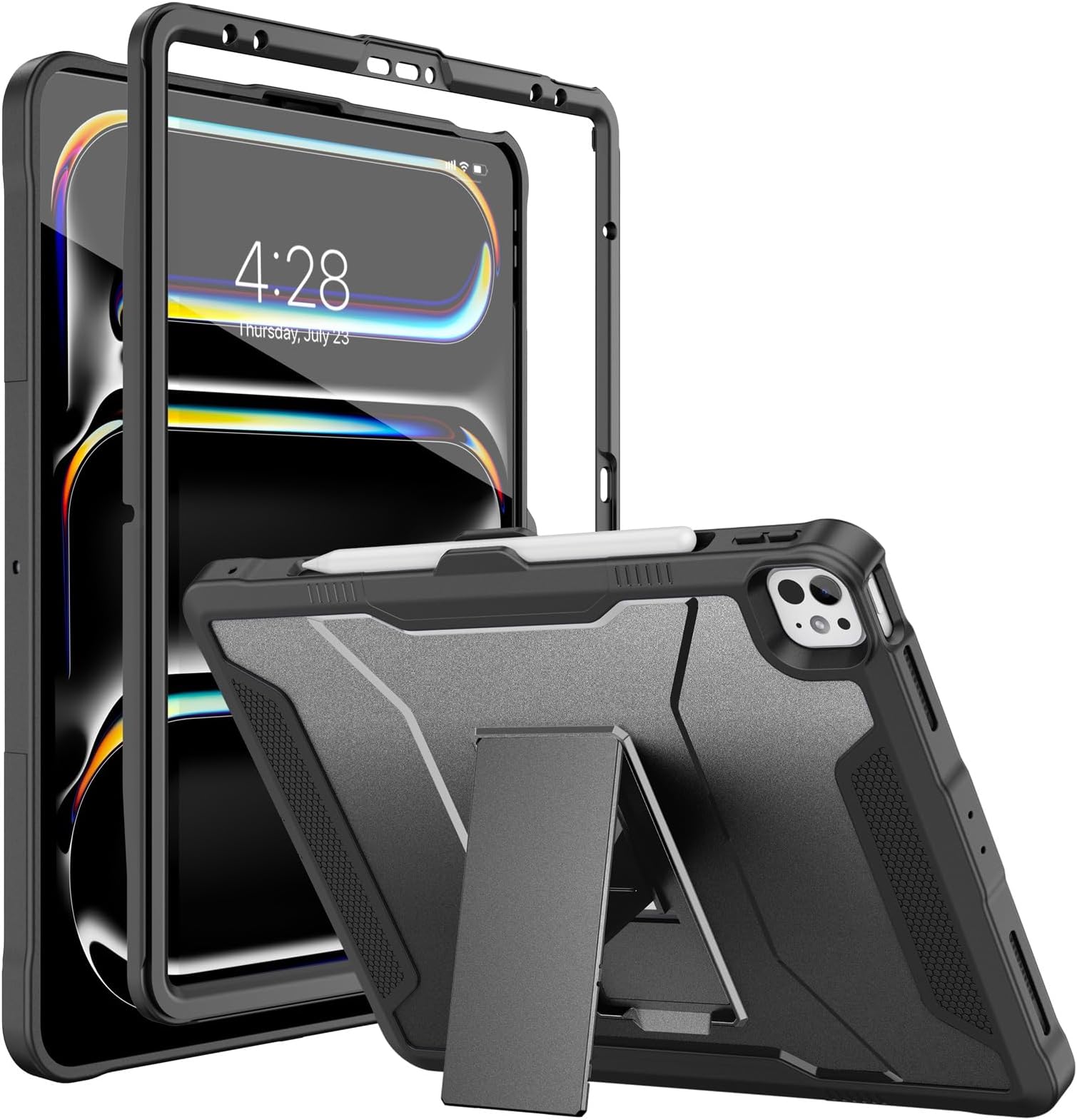 Soke Case for iPad Air 13 Inch M2 2024,iPad Pro 13 Inch M4,iPad Pro 12.9(2022 2021 2020,6th/5th/4th Gen), Rugged Shockproof Protective Cover with Built-in Kickstand for Apple Air 13 - Black