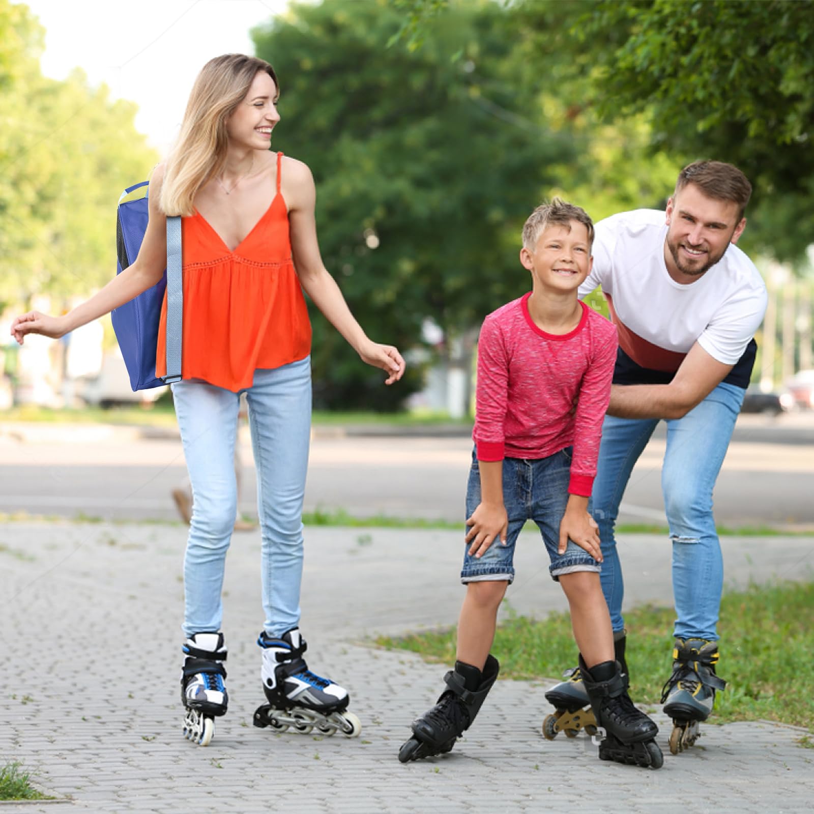 Rollschuh Tasche, Atmungsaktive EIS/Inline/Roller Skate Tragetasche, Schulter und Top Handle Oxford Tote Rollschuh Tasche, Verdickte Roller Storage Bag für Erwachsene und Kinder (Blau)