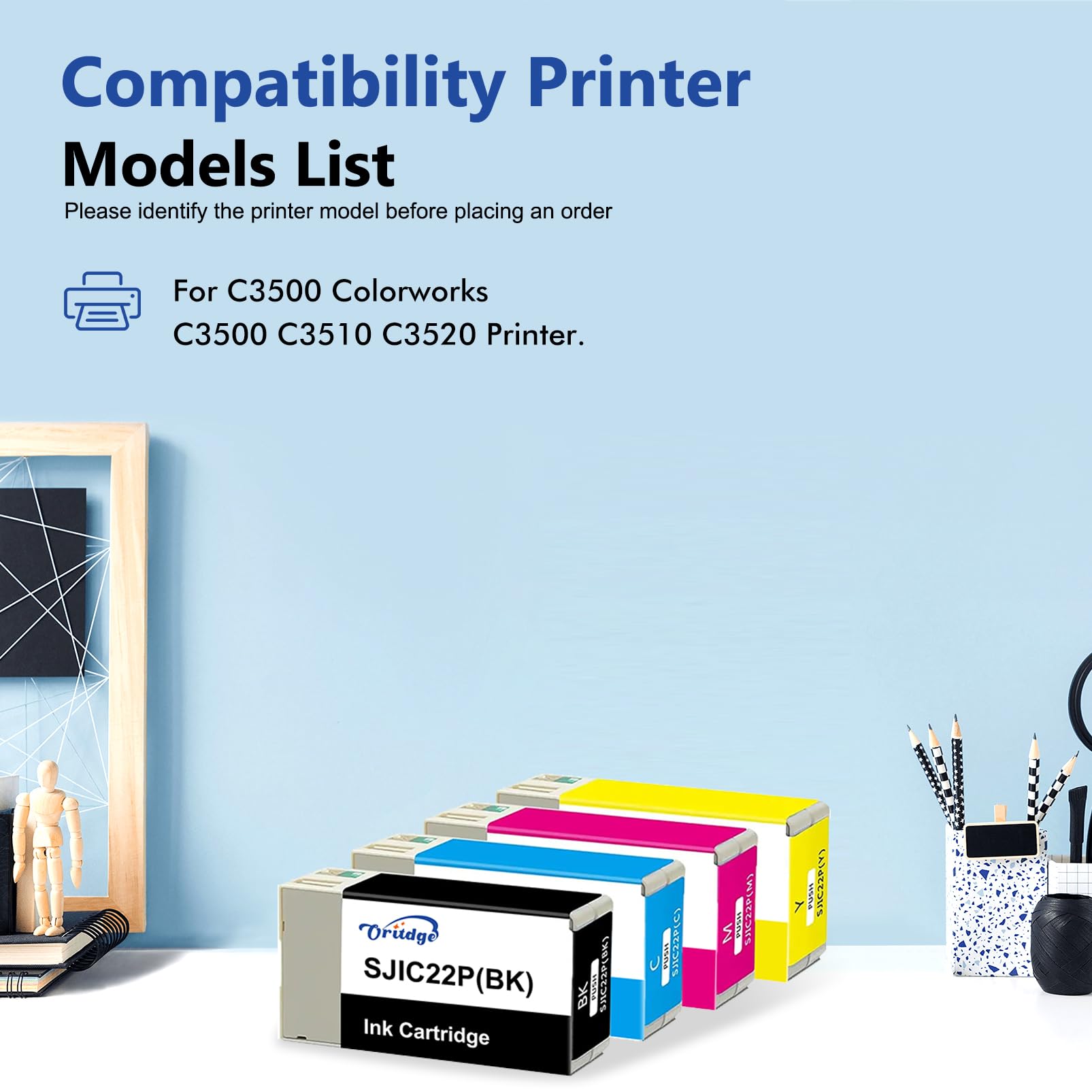 SJIC22P Cartouches d'encre Remanufacturé pour epson SJIC22P pour C33S020577 C33S020581 C33S020582 C33S020583 Compatible pour epson Colorworks TM-C3500 C3500 C3510 C3520 (4 Packs)