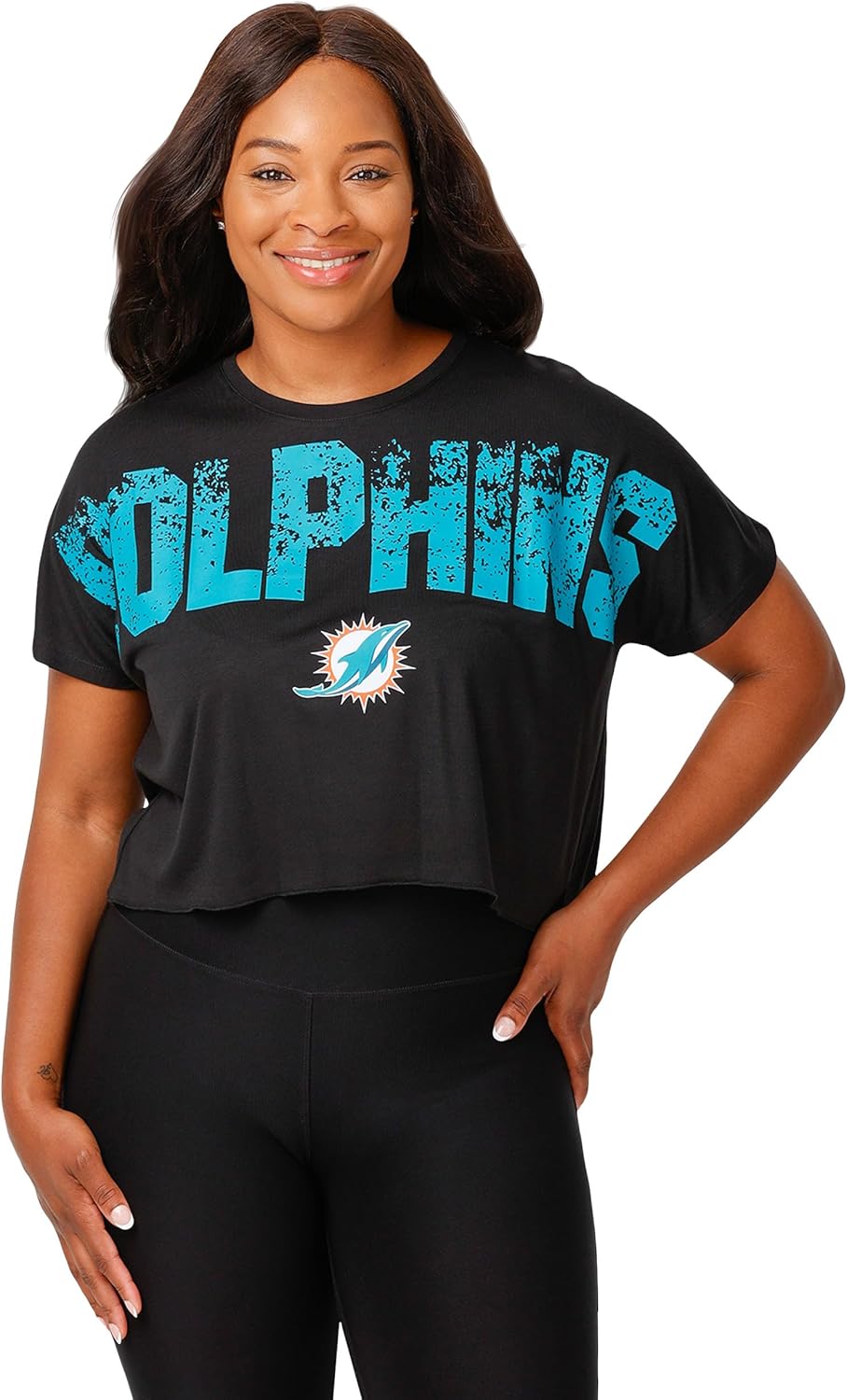 FOCO Women's NFL Team Logo Ladies Fashion Distressed Wordmark Crop Top Shirt
