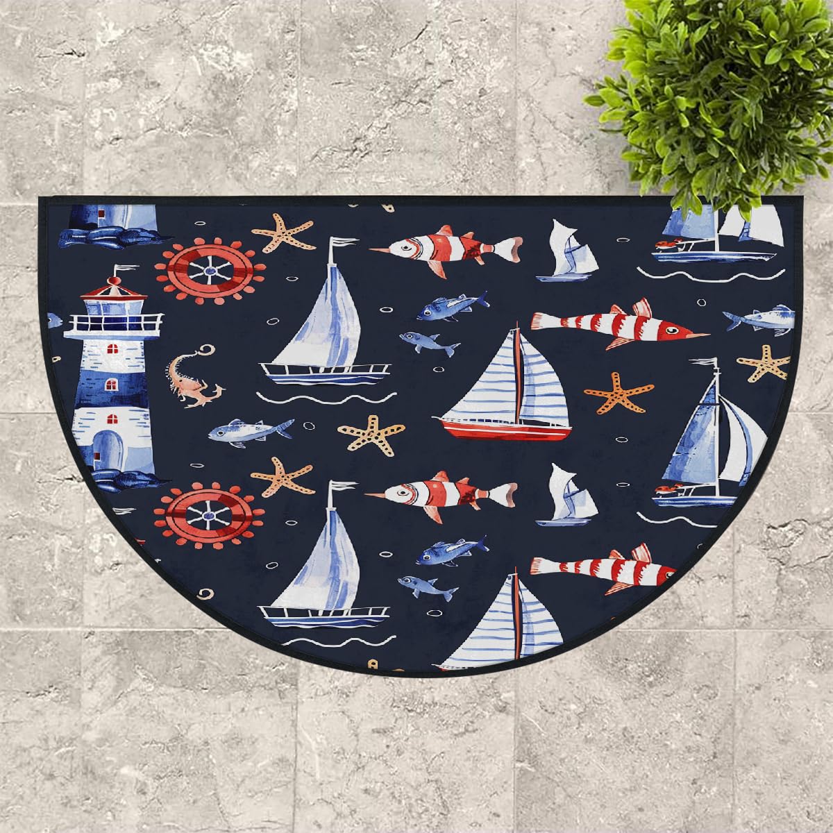 Mexpekil Paillasson demi-lune en forme de phare pour intérieur et extérieur - Lavable - Demi cercle - Attrape la saleté - 100 x 160 cm