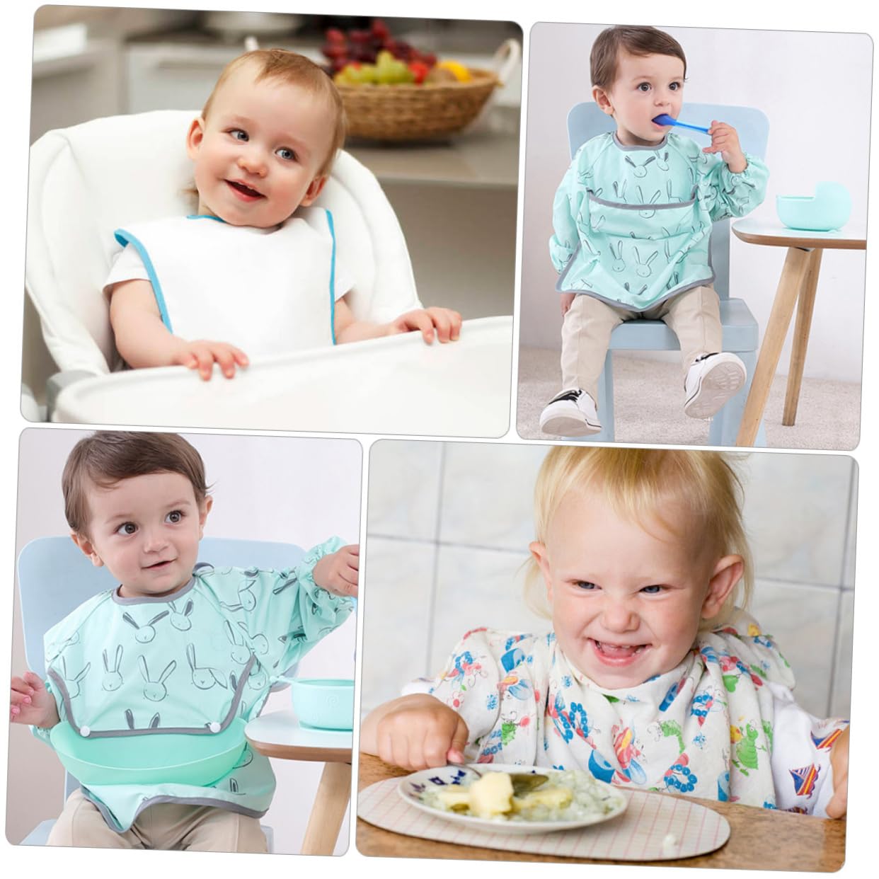 TOYANDONA 3juegos Bibs Impermeables Para Bebés Conjunto De Delantal De Manga Larga Protege Ropa Comidas y Fácil De Limpiar y Reutilizable Diseño Divertido De Conejito
