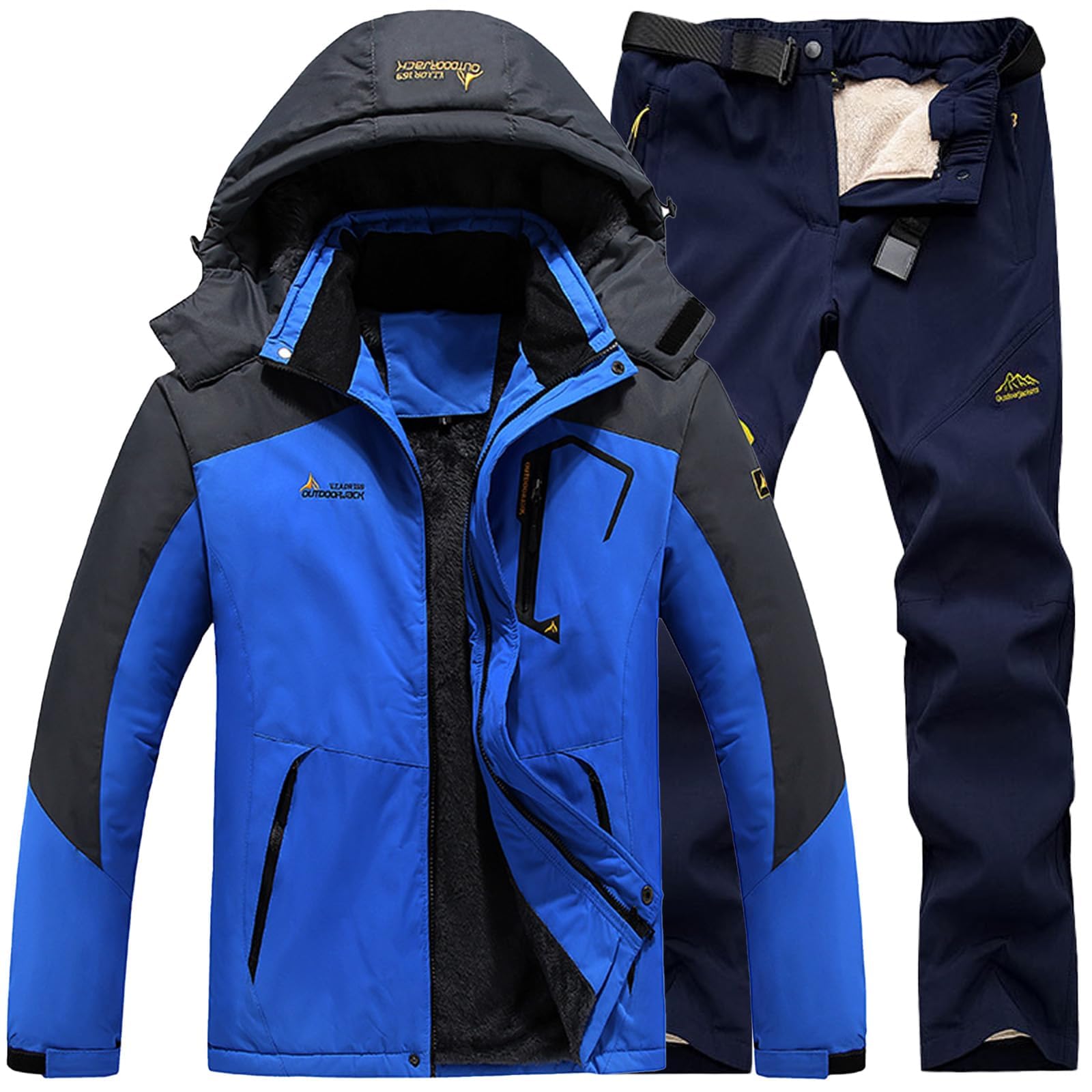 Skianzug Herren 2 Teilig Set Snowboard Jacke und Ski Hosen Ski Anzug Skijacke mit Kapuze Schneeanzug Sport Skibekleidung Thermoanzug Männer Regen Anzug Skianzüge Schneeanzug Warm Skioverall