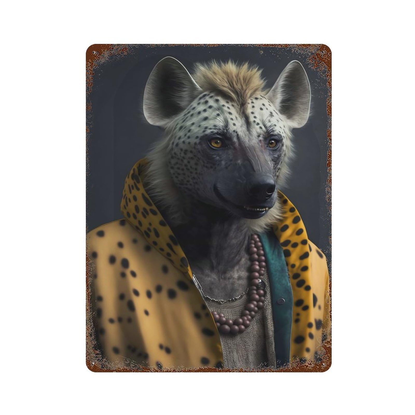 Hyena Wild Animals Aged Metal Wall Plaque 15.7"x11.8", for Shed, Workshop And Garage Wall Decor, Old School Wall Decor