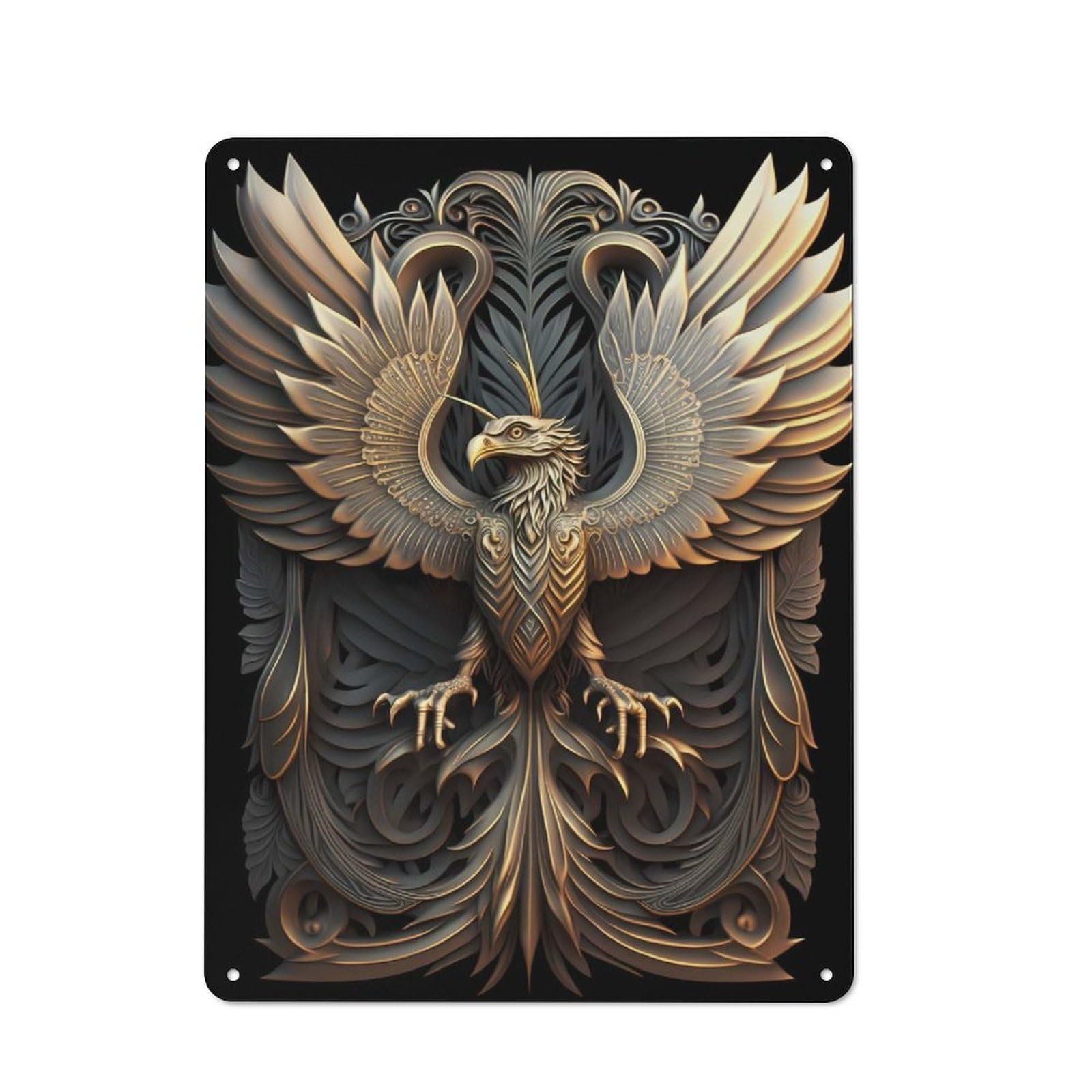 Junmoney Style-14 Mythology Phoenix Art Deco Retro Tin Wall Plaque 40X30cm For Hobby Room Or Studio, New Home Wall Decor For Hobby Room Decor Fans