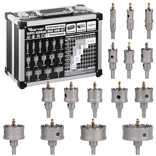 Miniatura 1 de Kit de sierra perforadora TCT de 15 piezas, juego de brocas de carburo de 58 a 3 pulgadas con taladro piloto, sierra perforadora para metal duro,