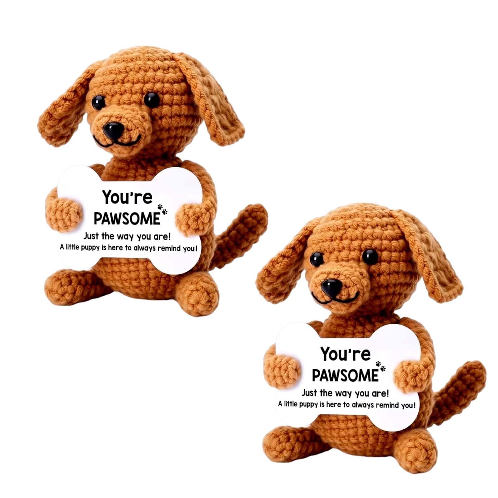 Muiltvoe Crochet Animals 2 Pcs- Emotional Support Pocket Hug Plushies, Handmade Stuffed Dog Gifts for Women, Motivational Good Luck Keepsake for Dog Lovers