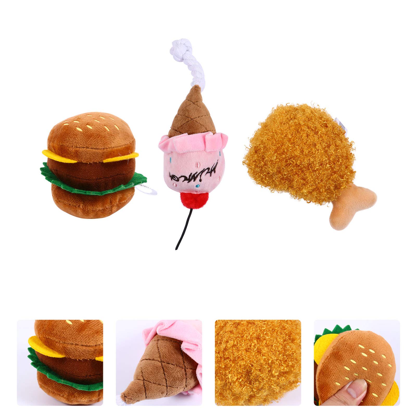 Mipcase 9stücke Teiliges Set Weichen Plüschspielzeugen Für Hunde Und Katzen Imitation Von Lebensmitteln Burger Hähnchen Eiscreme Mit Quietschfunktion Für Interaktive Spiele Und