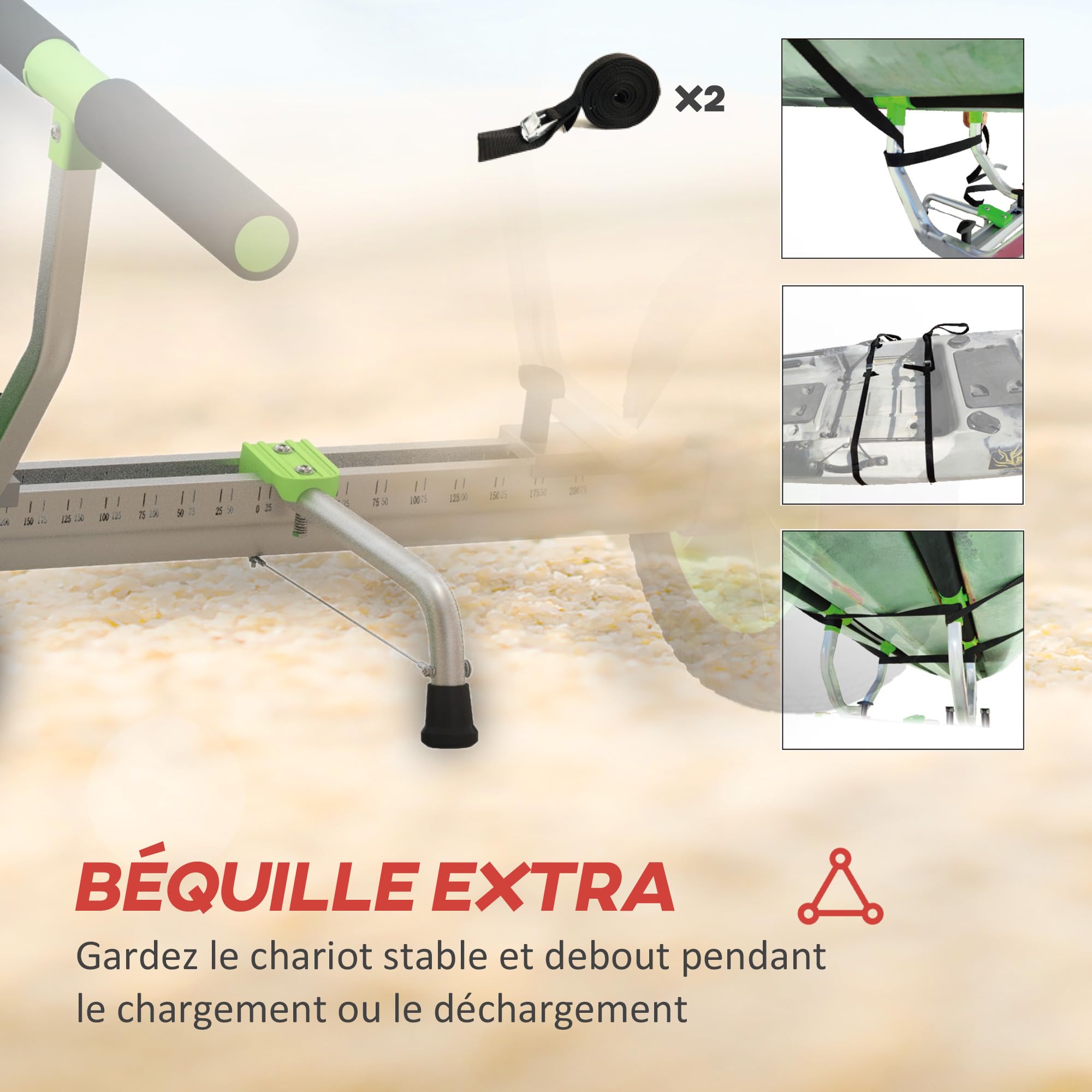 SPORTNOW Chariot de Transport pour Kayak, Stand-up Paddle, canoë avec Largeur réglable, Grandes Roues et Cadre en Aluminium - 2 Sangles fournies