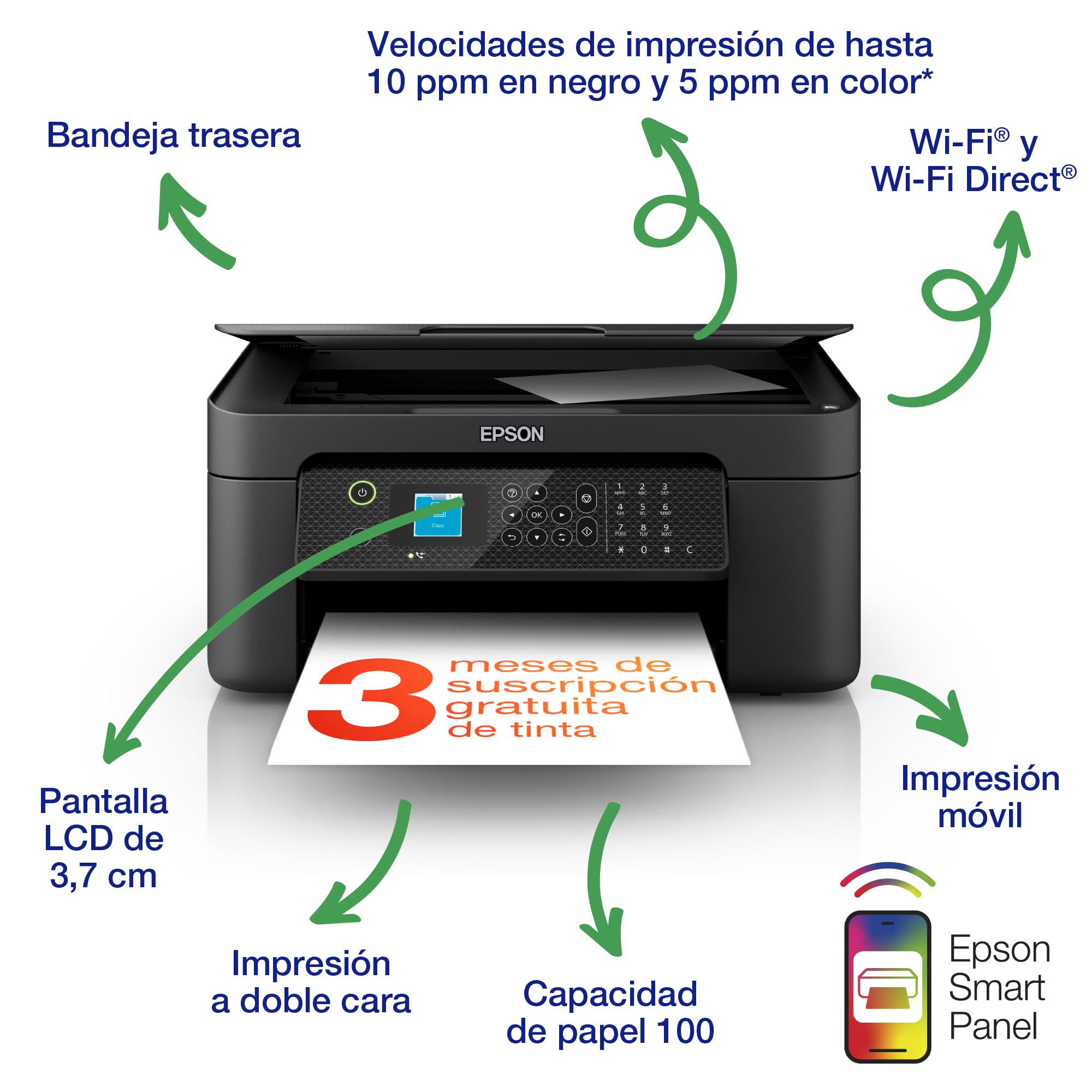 Epson Impresora de inyección de Tinta multifunción Workforce WF-2910DWF A4 con conectividad inalámbrica y 3 Meses Gratis de suscripción de Tinta ReadyPrint Flex*