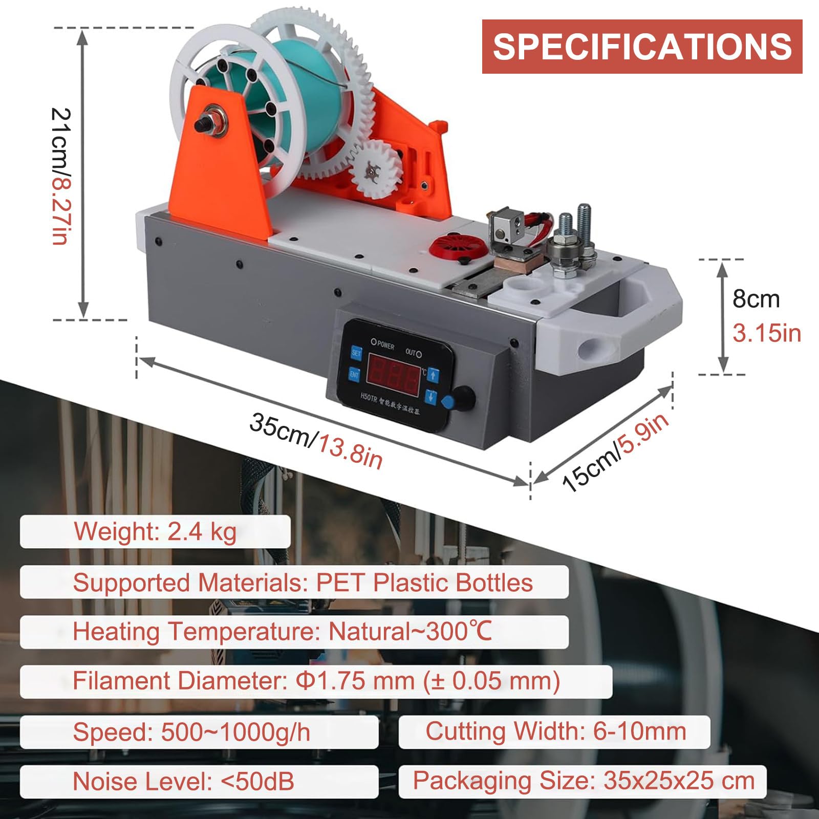 Wytłaczarka Filamentów do Komputerów Stacjonarnych z Cyfrową Kontrolą Temperatury, Przetwarzająca Butelki PET na Filament do Drukarek 3D o średnicy 1,75 mm do Projektów DIY, Użytku Domowego A