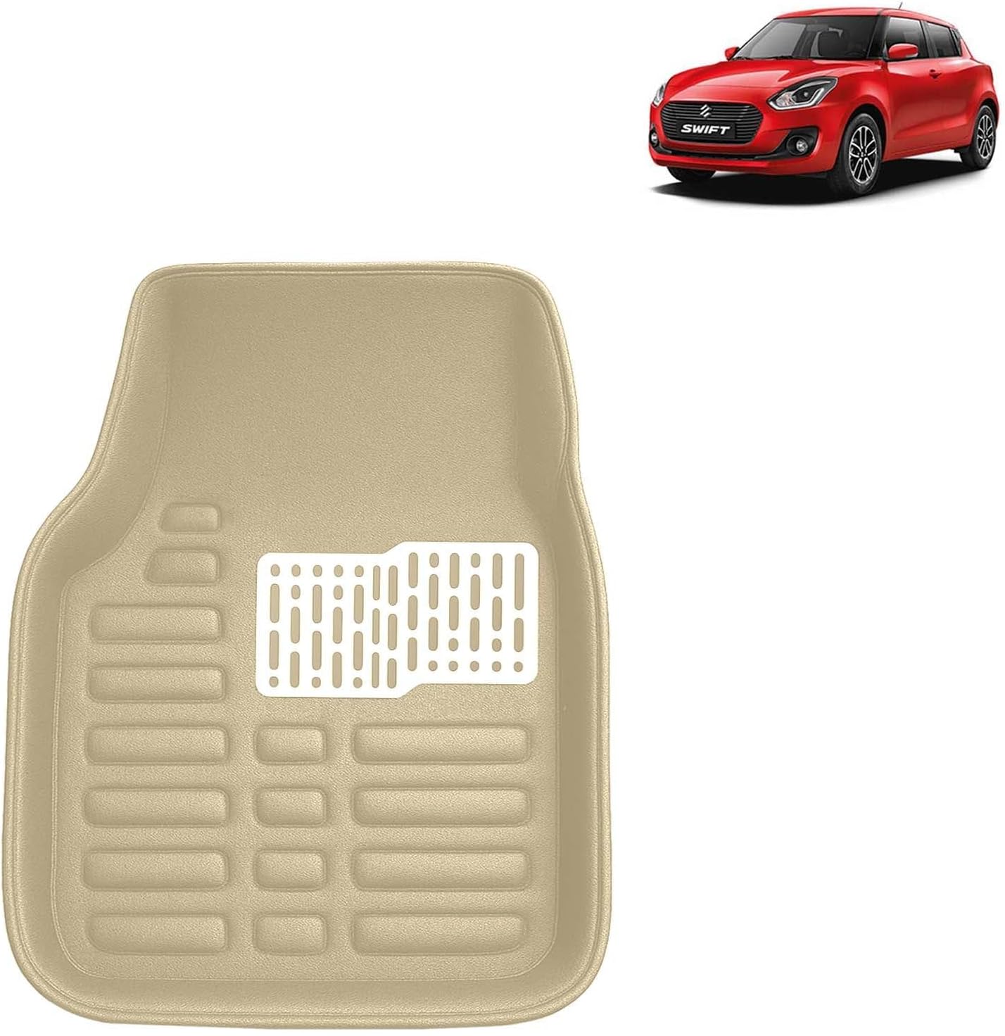 Kingsway Accessories Premium 4D Car Floor Mats Only Compatible with Maruti Suzuki Swift Year 2018 to 2020 All Model, Set of 3 Pcs, 100% Waterproof Tray Shape PVC 4D Car Foot Mats, Beige