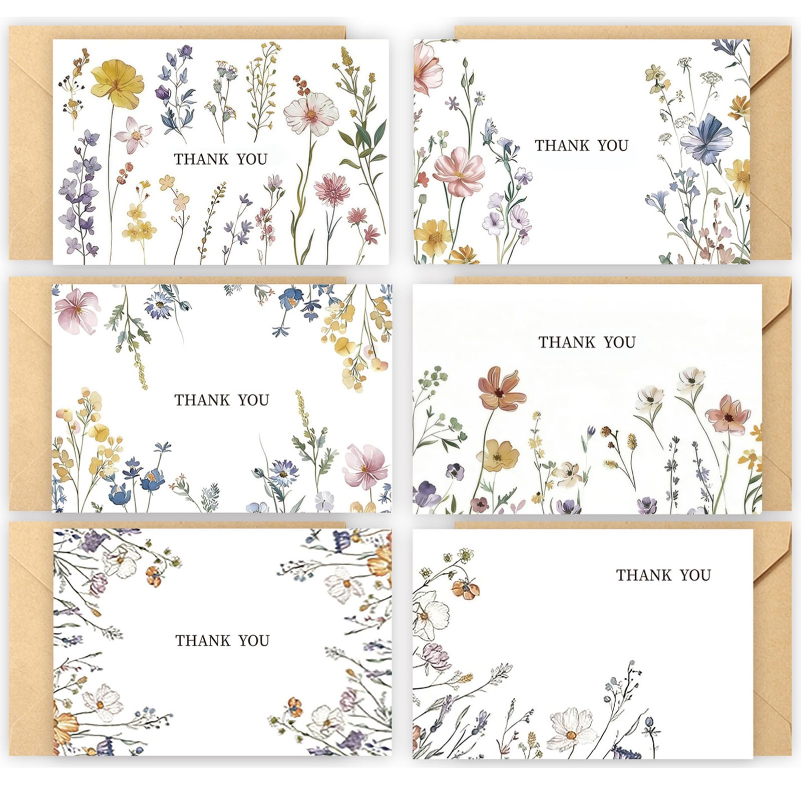 Thank You Cards, 300gsm Premium Quality Thank You Card Set with Envelopes & Sealing Stickers, Elegant Watercolor Floral Design for Wedding, Business, Party - 36 Blank Cards