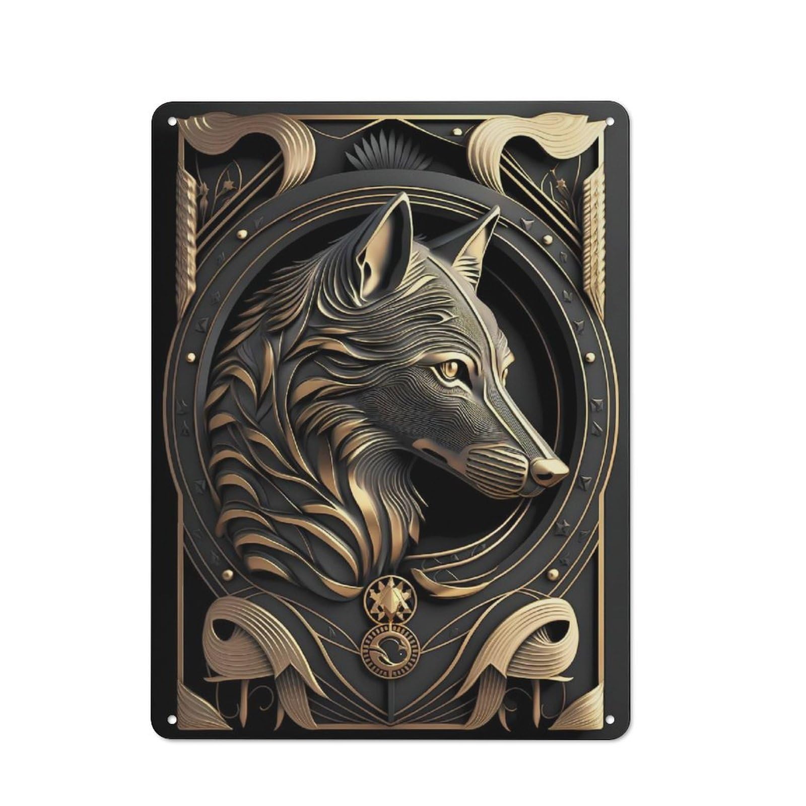 Junmoney Style-7 Garage Style Supreme Golden Wolf Retro Metal Sign 40X30cm, Workshop Wall Decor For Tool Room, Garage, Studio Or Home Bar