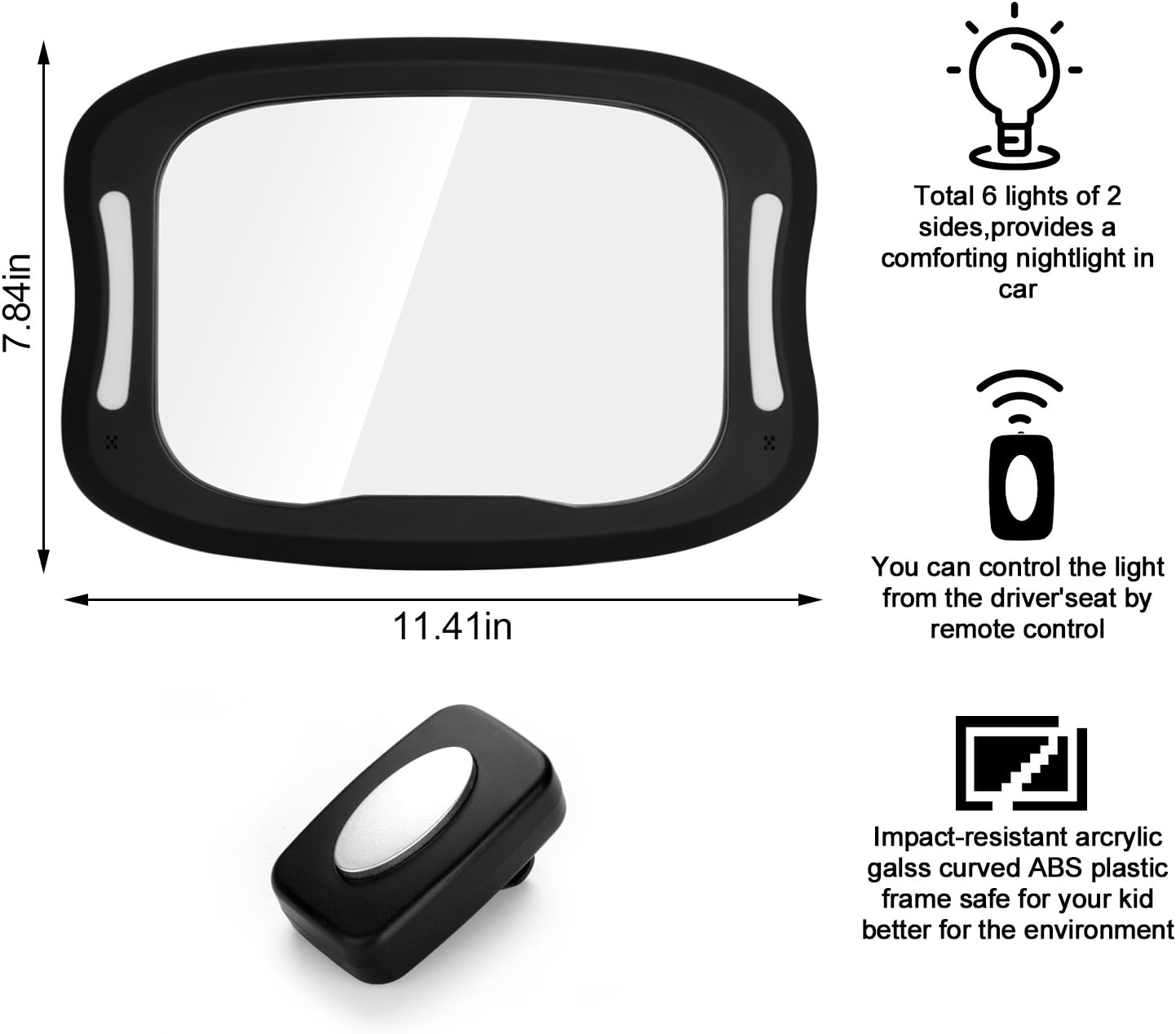 Four-step installation guide for the FITNATE LED Baby Car Mirror