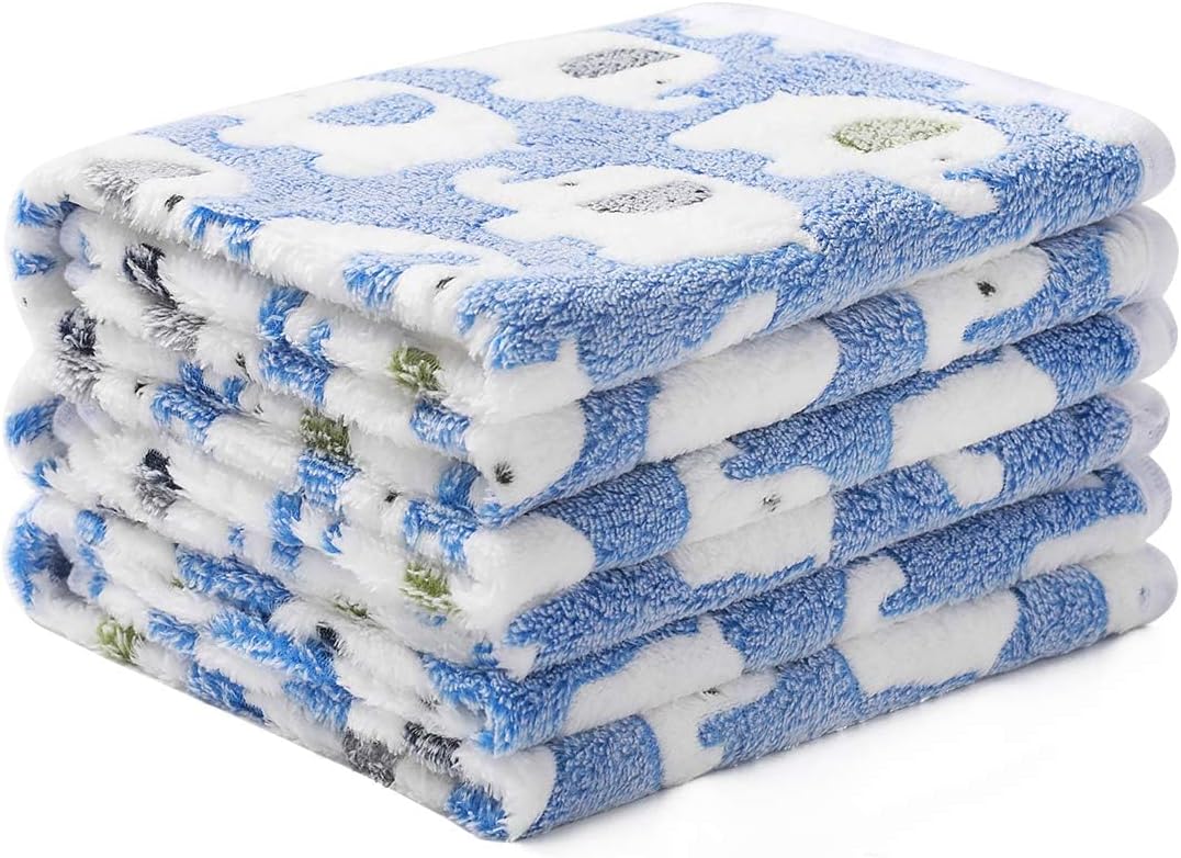 1 Pack 3 Blankets Super Soft Fluffy Premium Cute Elephant Pattern Pet Blanket Flannel Throw for Dog Puppy Cat Blue Medium(30x20 inch)