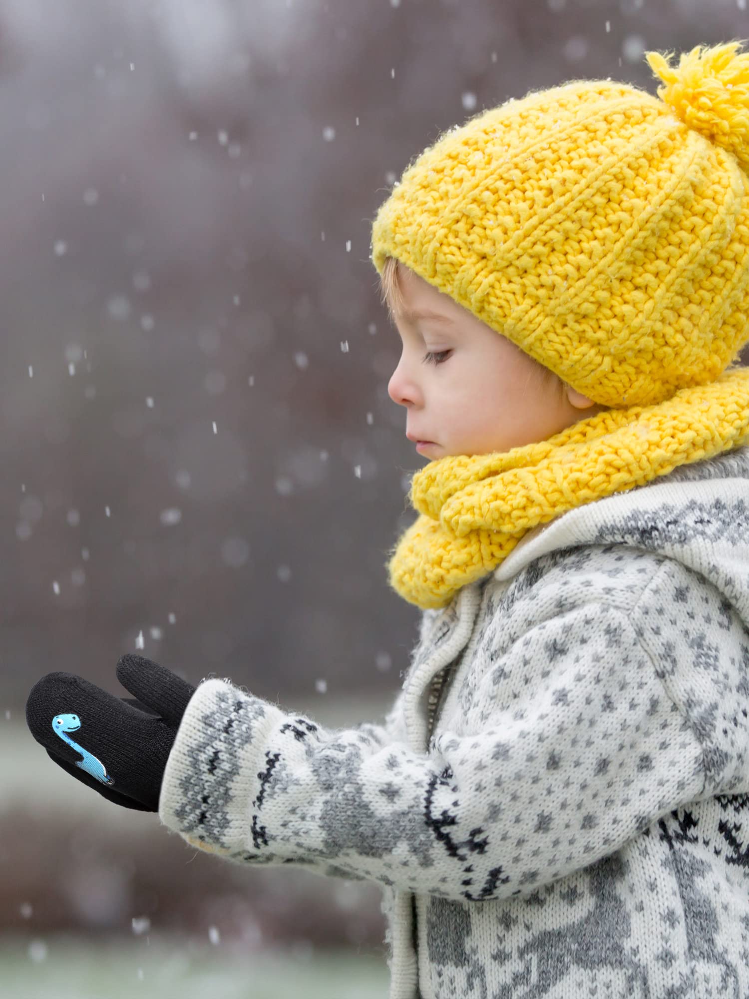 3 Paires Mitaines d'Hiver de Dinosaures Gants à Doigts Complets en Tricot Extensibles pour Enfant (Style Simple