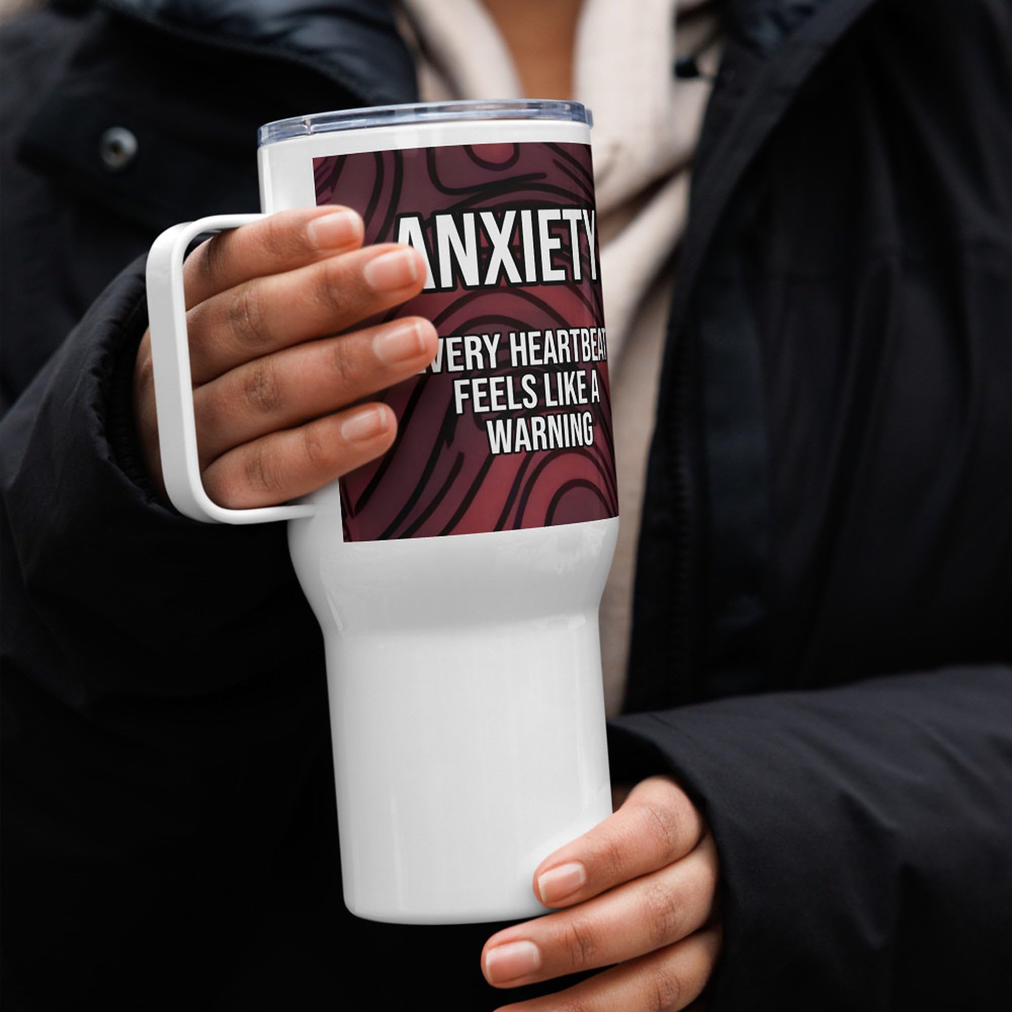 Taza de Viaje Ansiedad con Asa, Regalo para Personas con Trastorno de Ansiedad