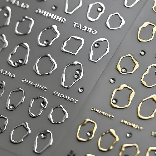 2 Sheets Silver Gold Nail Sticker for Nail Art Gold