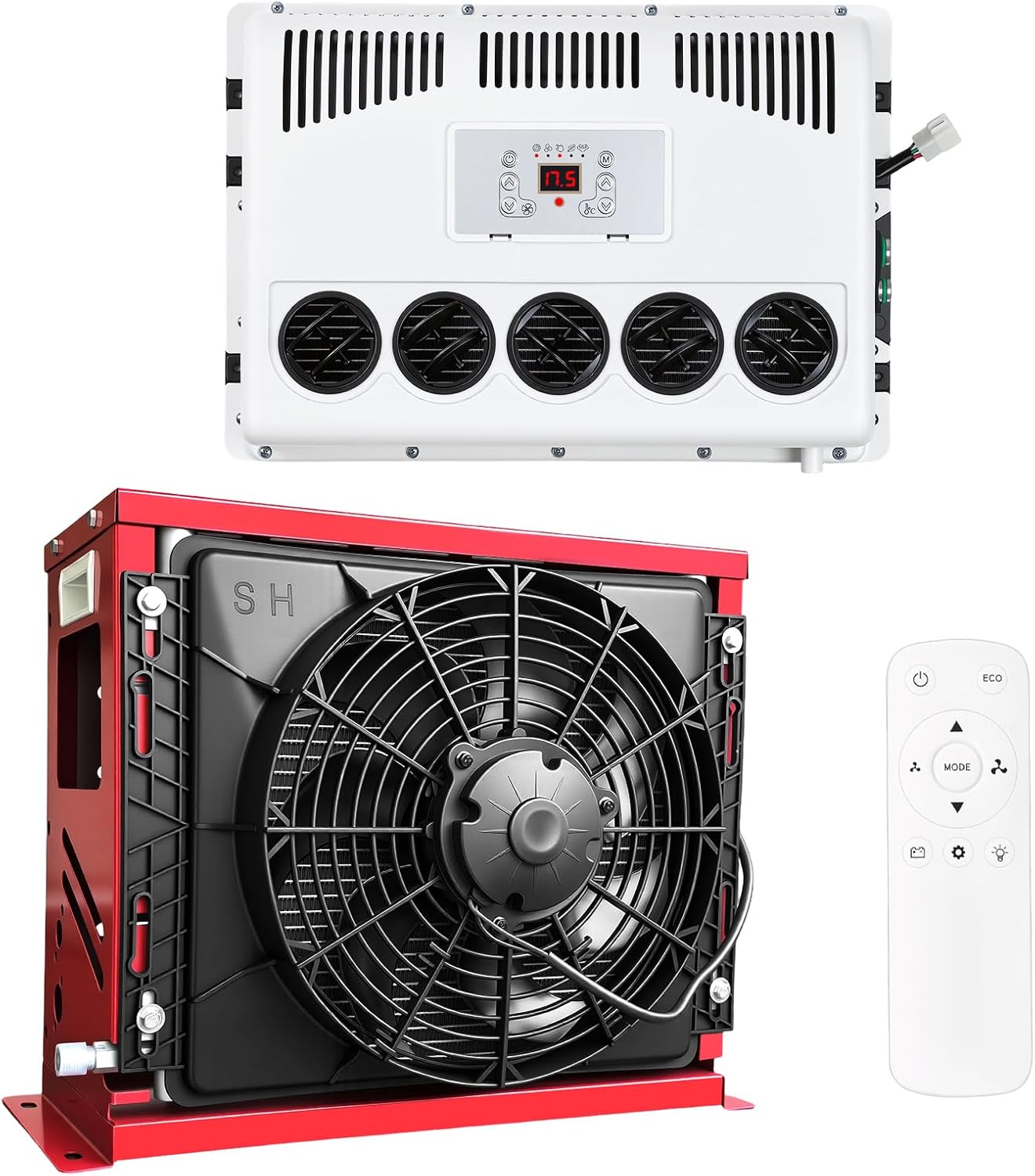 DC 12V RV Air Conditioner Mini Split Electric AC Unit Easy Install Energy Saving Fast Cooling Quiet Parking Air Conditioners Truck Cab AC Unit for Van,Trailer,Excavator,Bus & Heavy Vehicle